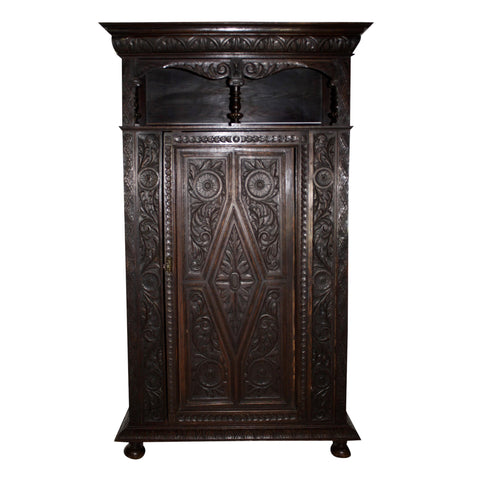 Carved Oak Armoire Cabinet