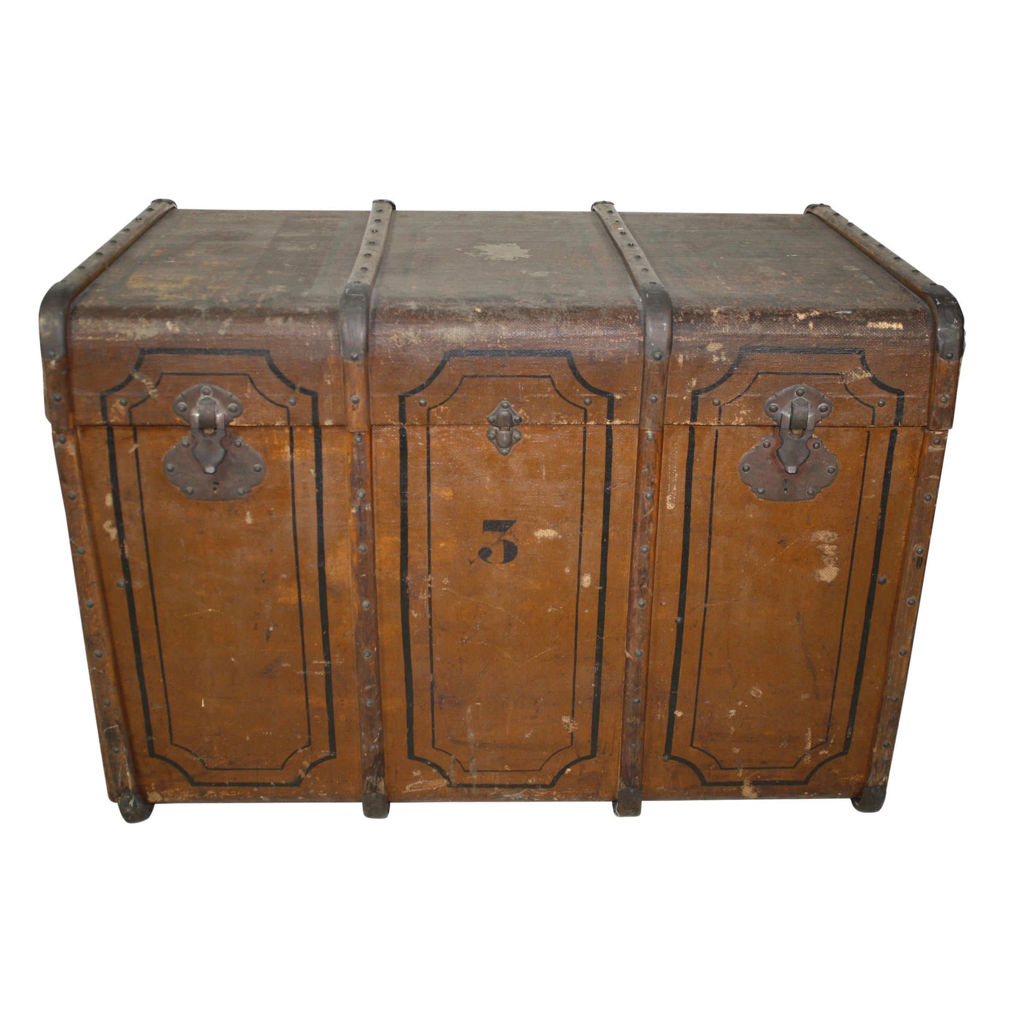 Romanian Canvas Steamer Trunk with Trays - Ski Country Antiques & Home