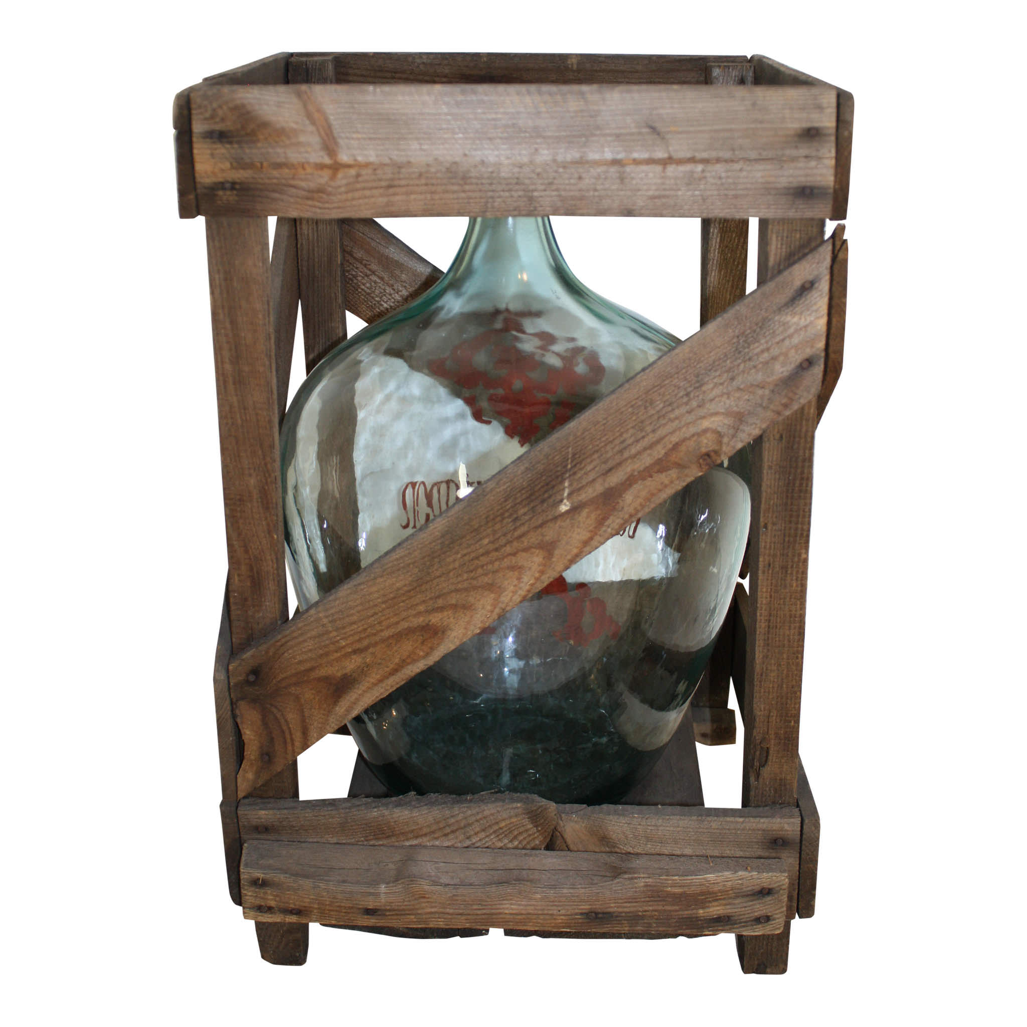 Painted Cabernet Sauvignon Demijohn in Wood Crate