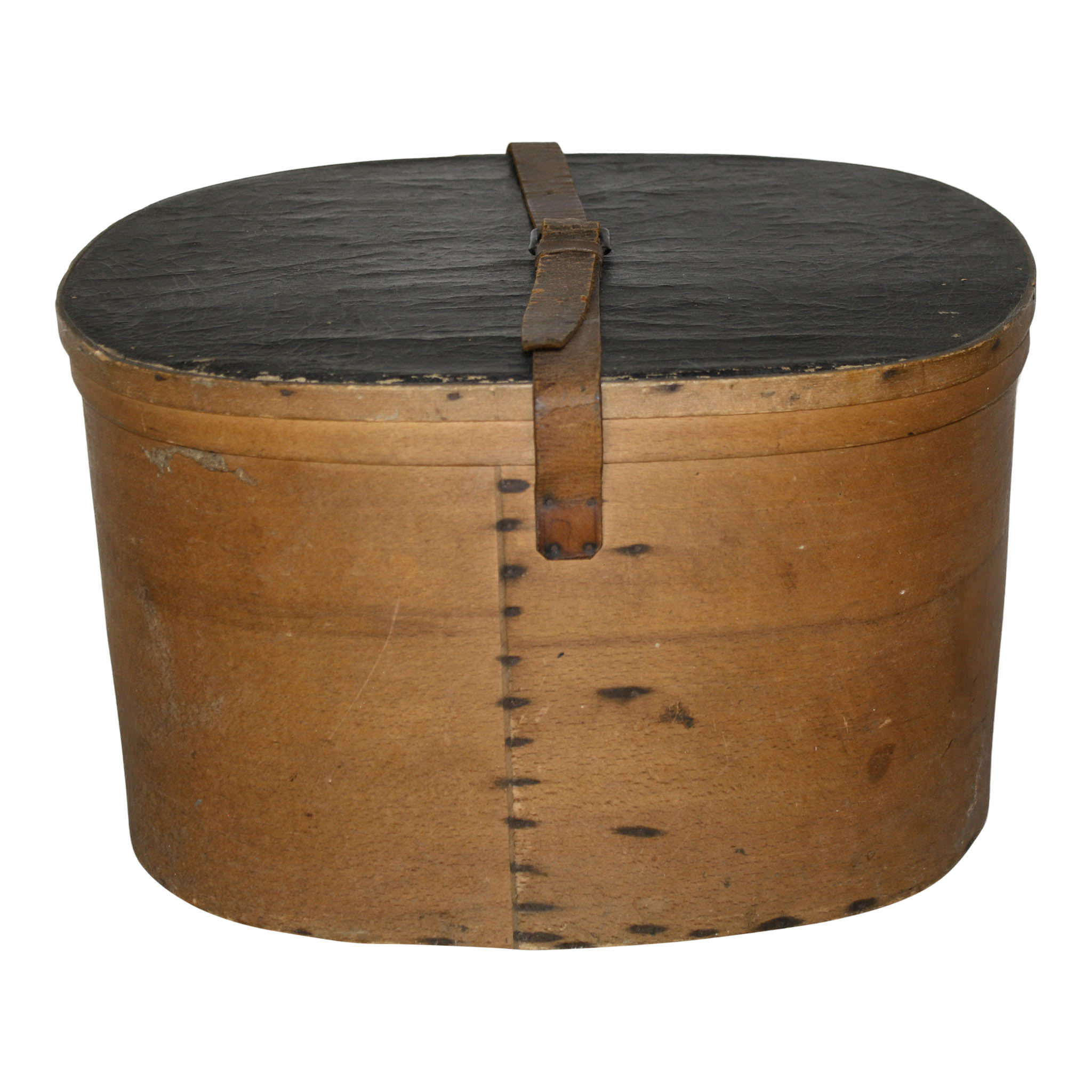 Oval Bentwood Hat Box with Leather Strap and Lid