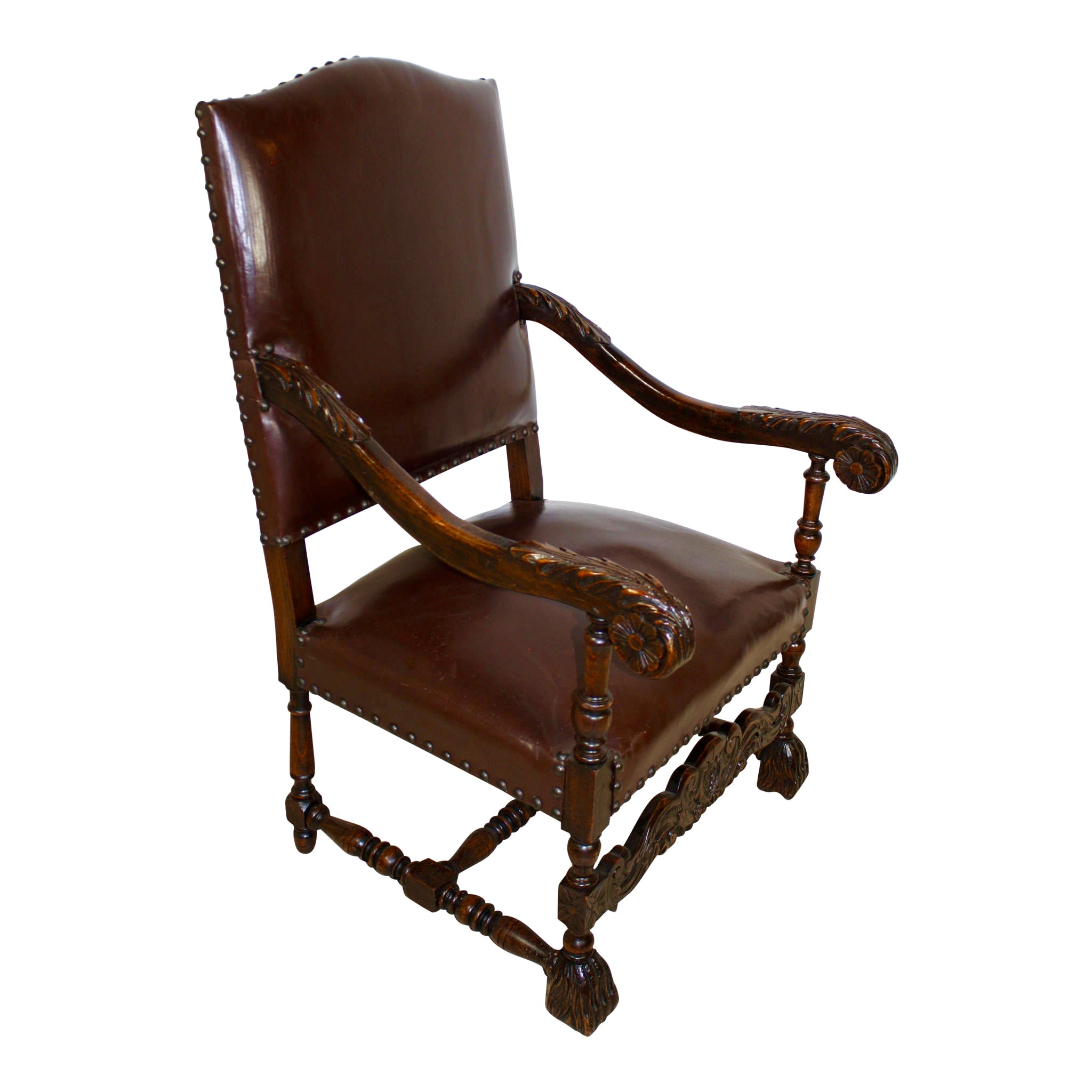 Louis XV Carved Leather Armchair
