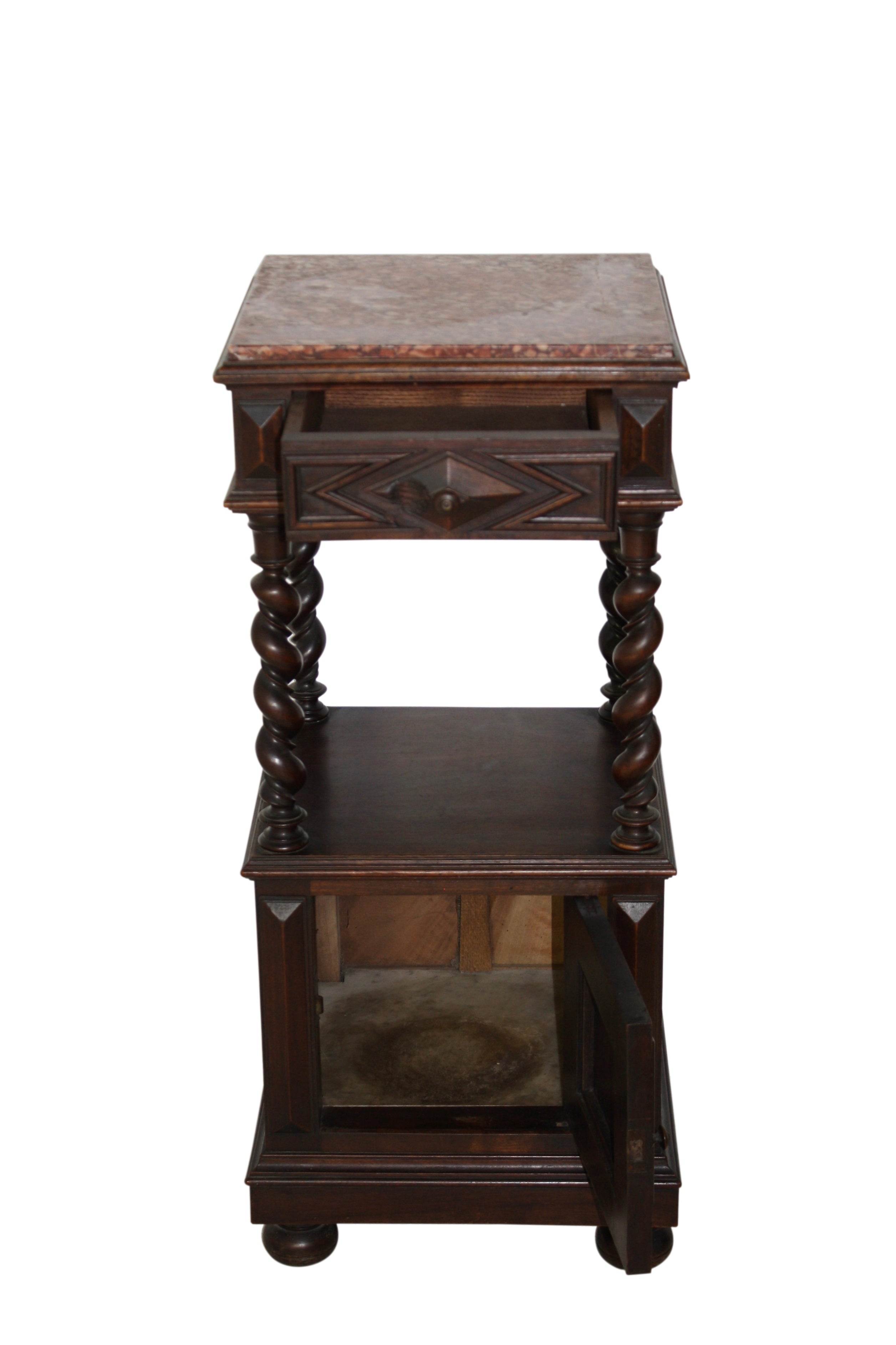 Two Tier Oak Nightstand with Marble Top