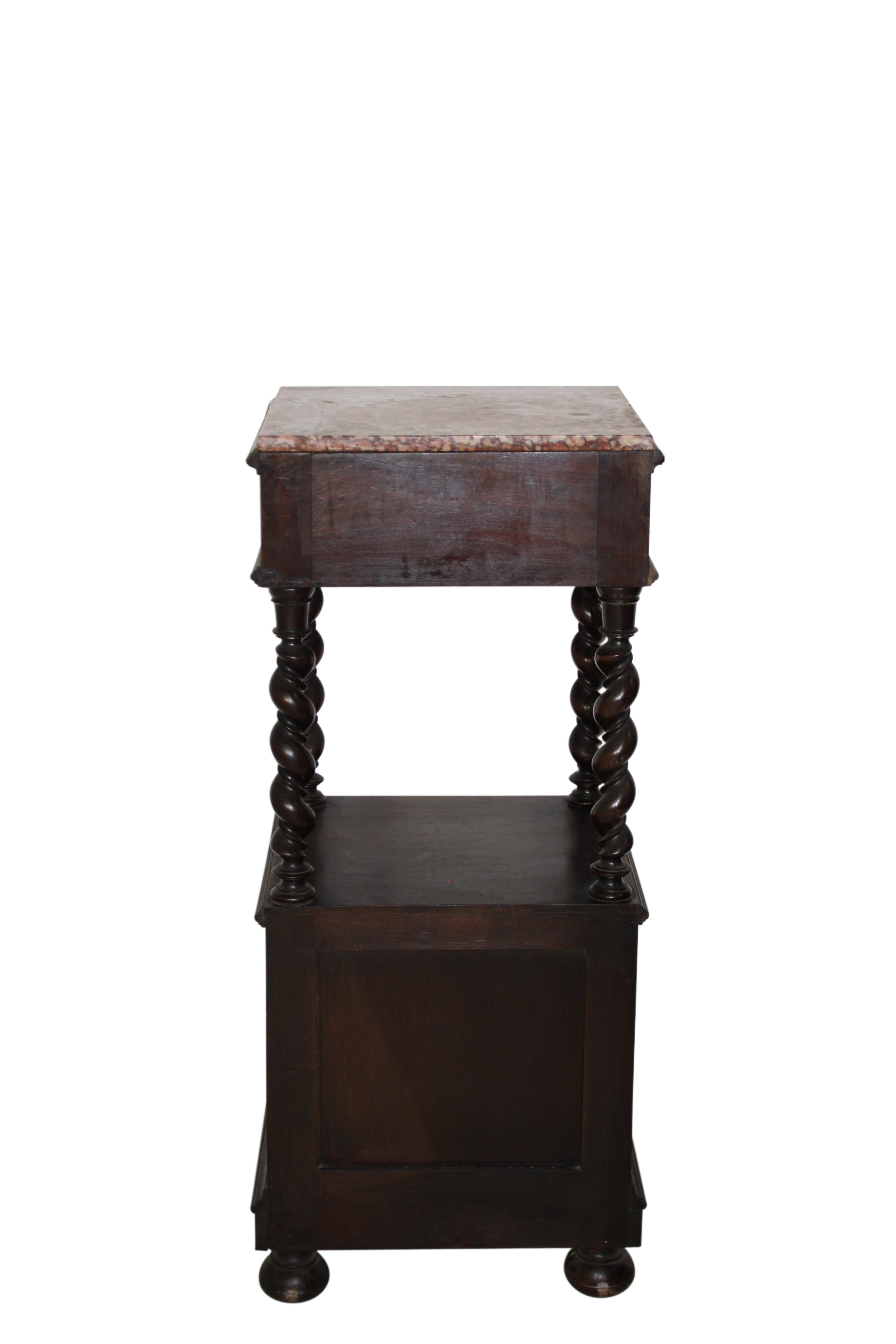 Two Tier Oak Nightstand with Marble Top