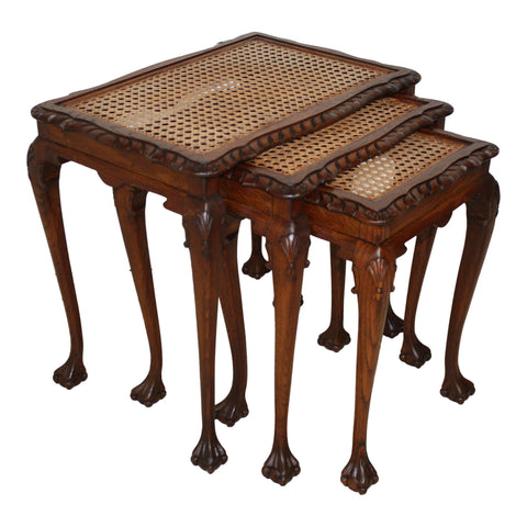 Nesting Tables with Cane and Glass Tops, Set of Three