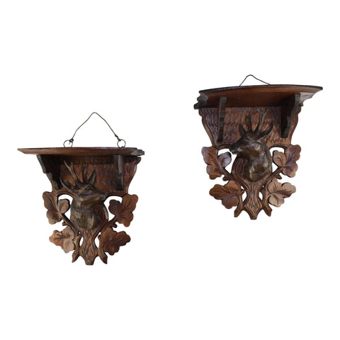 Carved Shelves with Deer Set/2