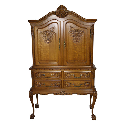 Louis XV Oak Cabinet with Quilted Interior and Glass Shelf