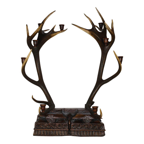 Bulgarian Red Stag Candelabra Carved Base