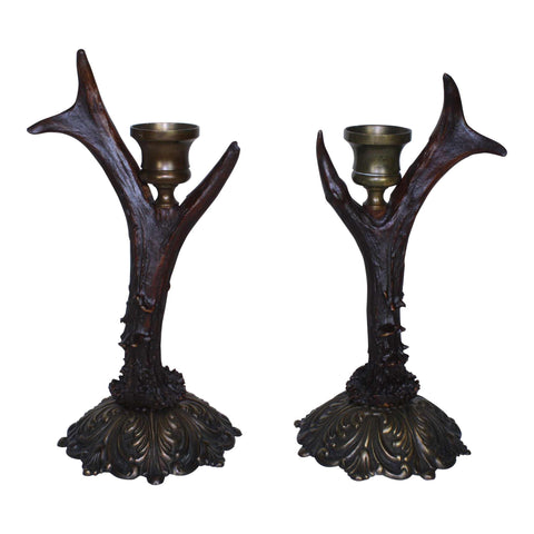 Roe Deer Candleholders with Bronze Base Set/2