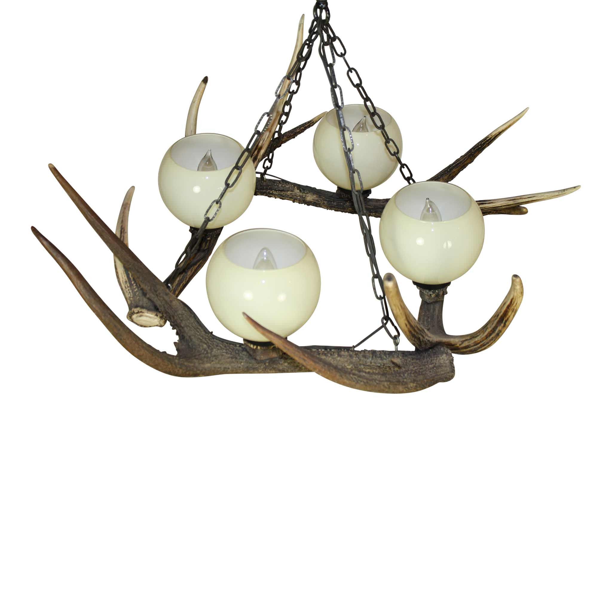 Red Stag Antler Chandelier with Glass Globes