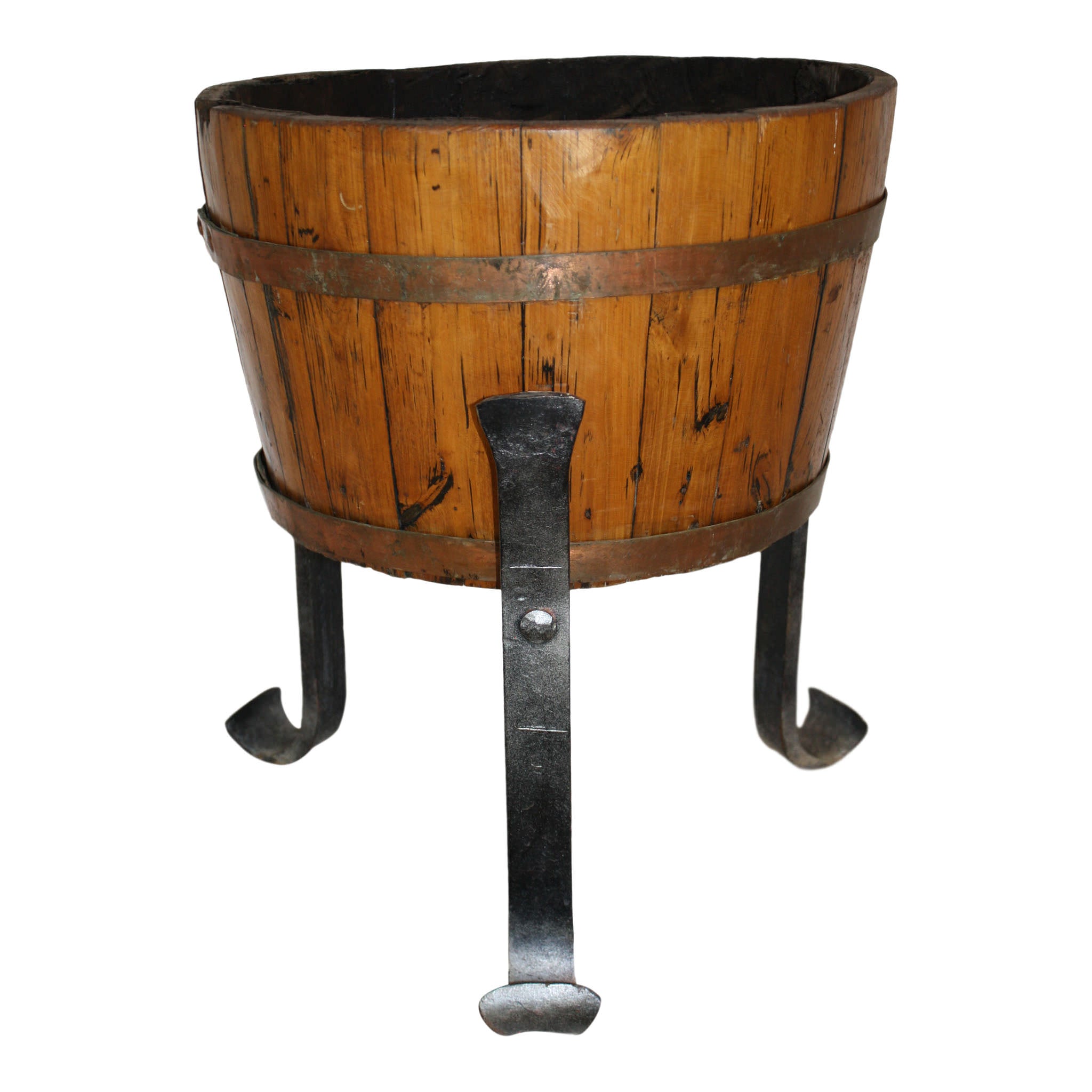 Wine Barrel Planter on Iron Stand