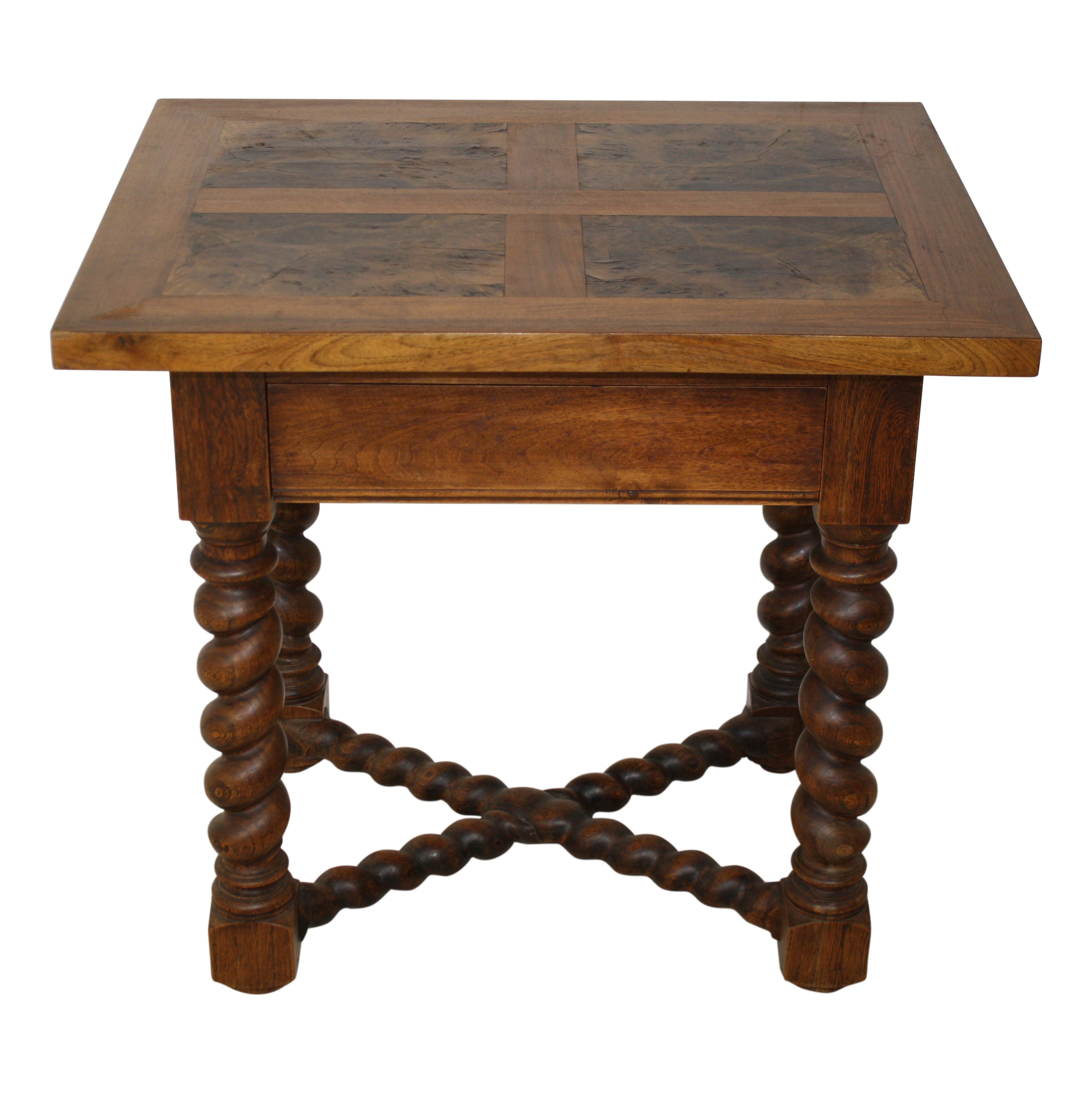Burled Walnut Side Table with Barley Twist Legs - Ski Country