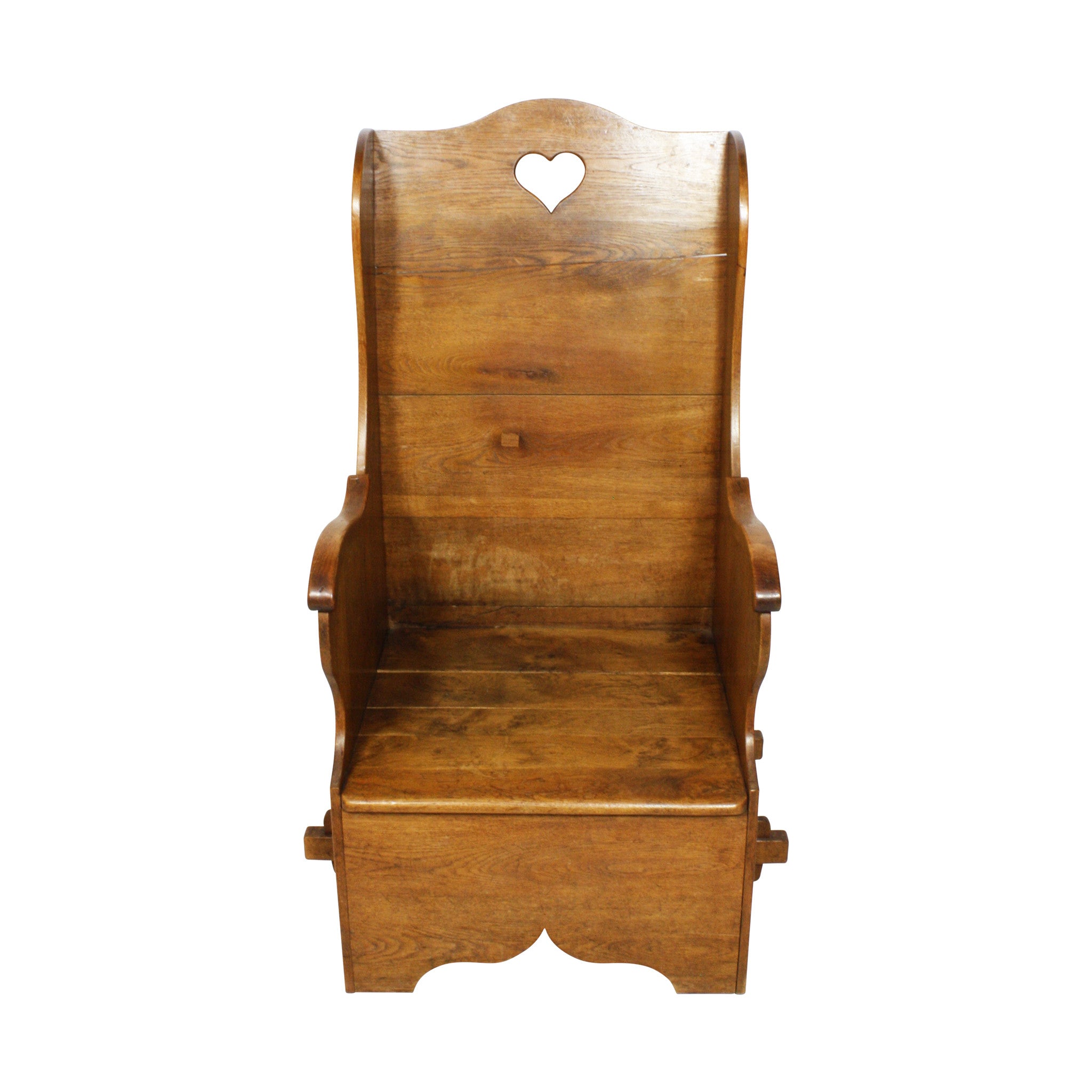ski-country-antiques - English Oak Highback Chair with Heart