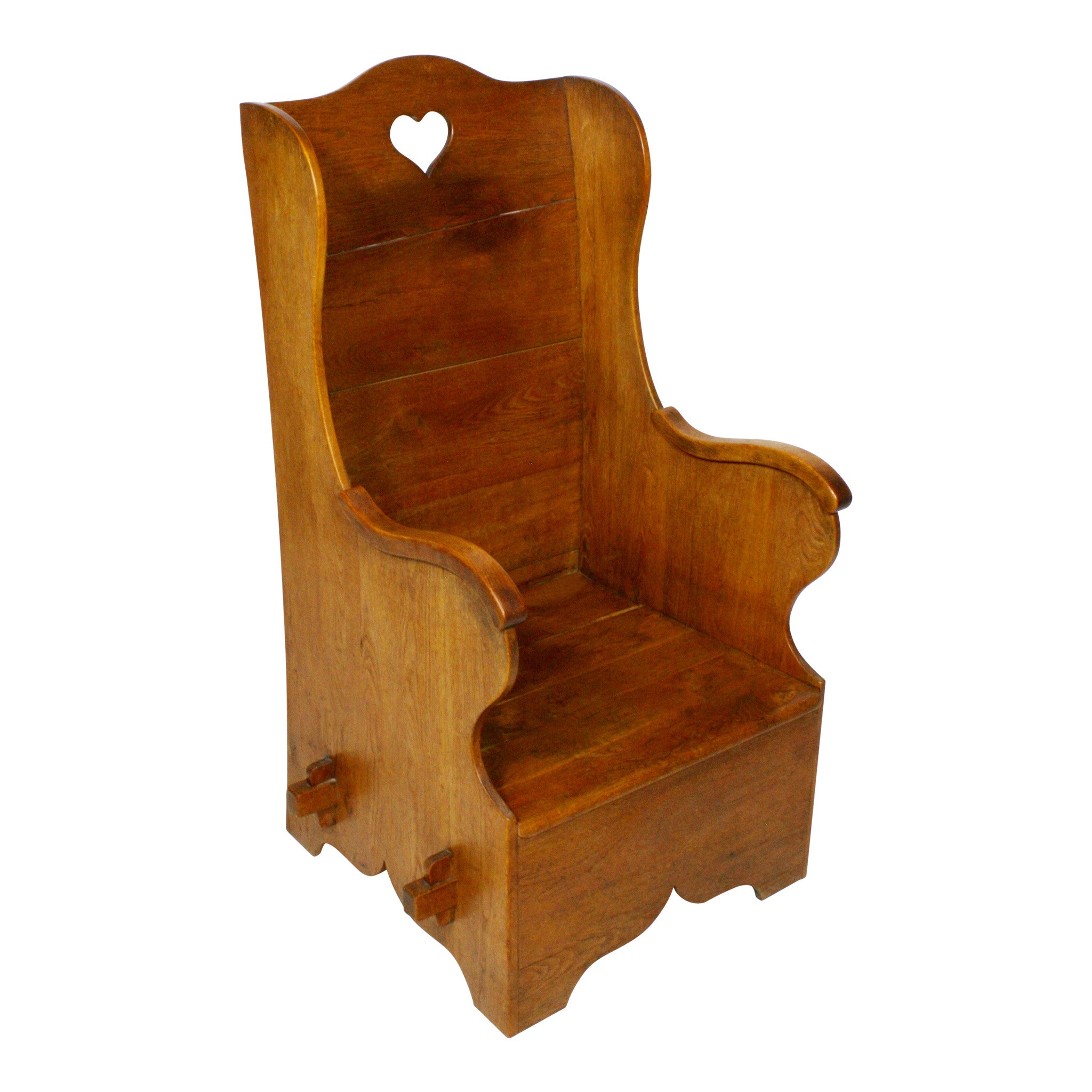 ski-country-antiques - English Oak Highback Chair with Heart