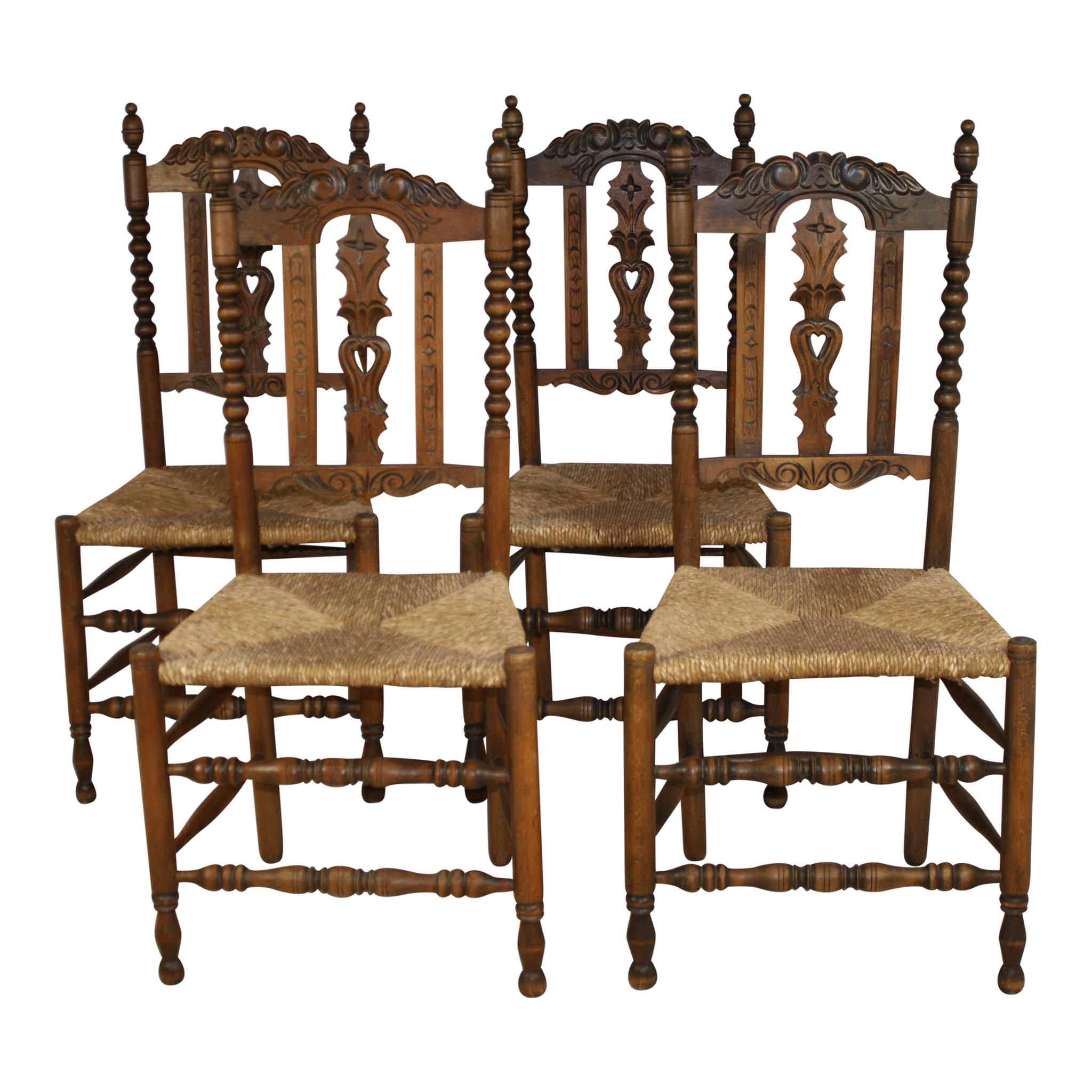 Carved Chairs with Rush Seats Set/4