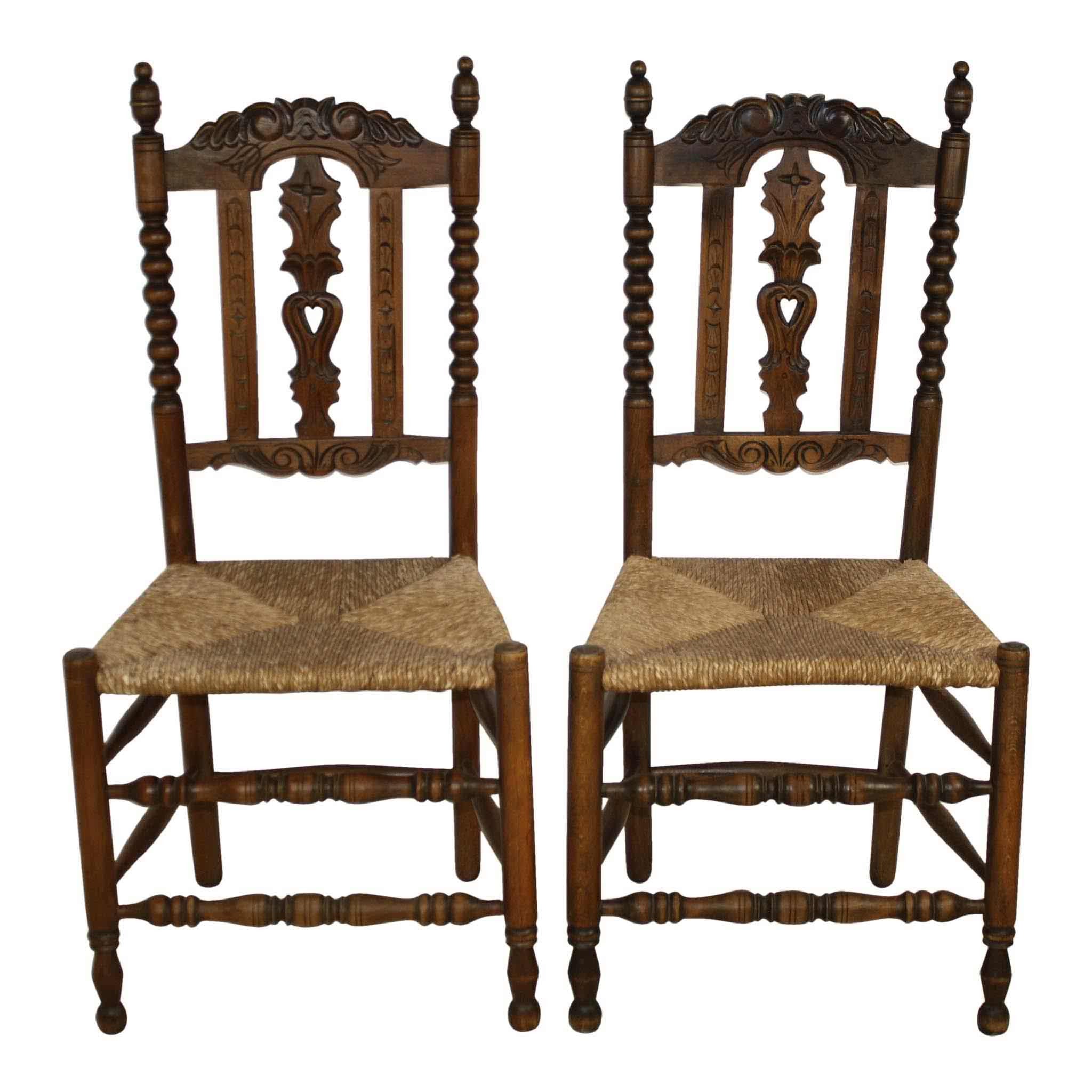 Carved Chairs with Rush Seats Set/4
