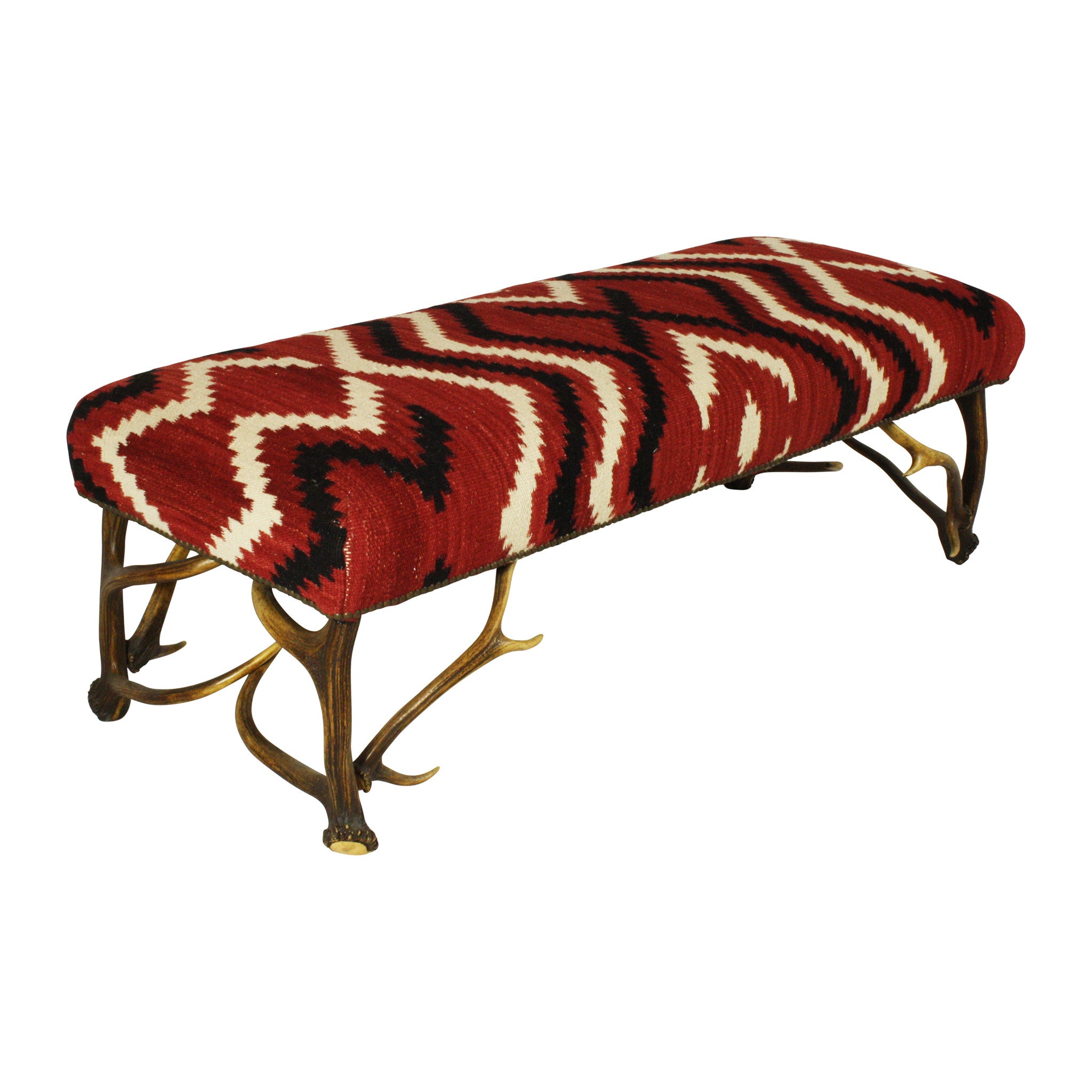 ski-country-antiques - Antler Leg Bench w/ Chief Blanket Fabric