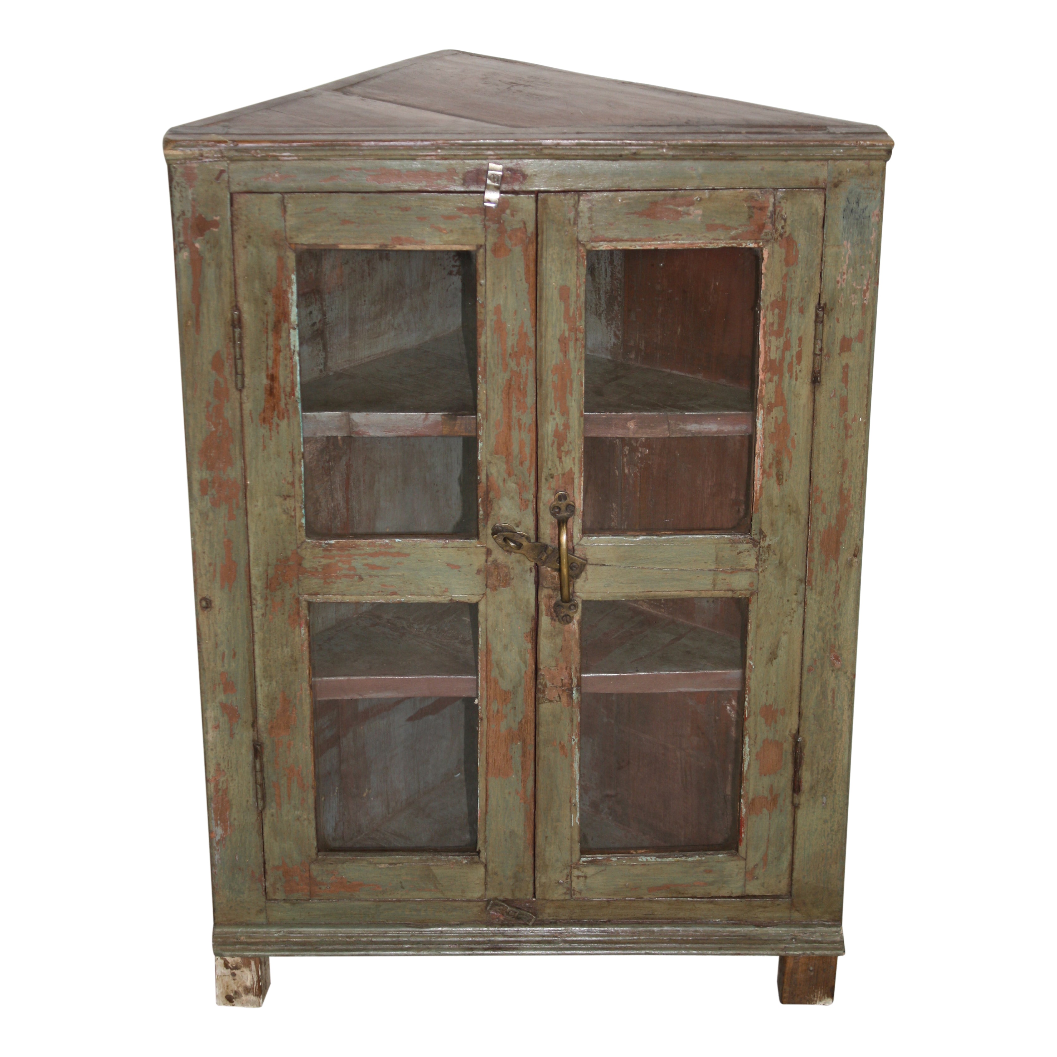Short Painted Corner Cabinet with Glass Doors
