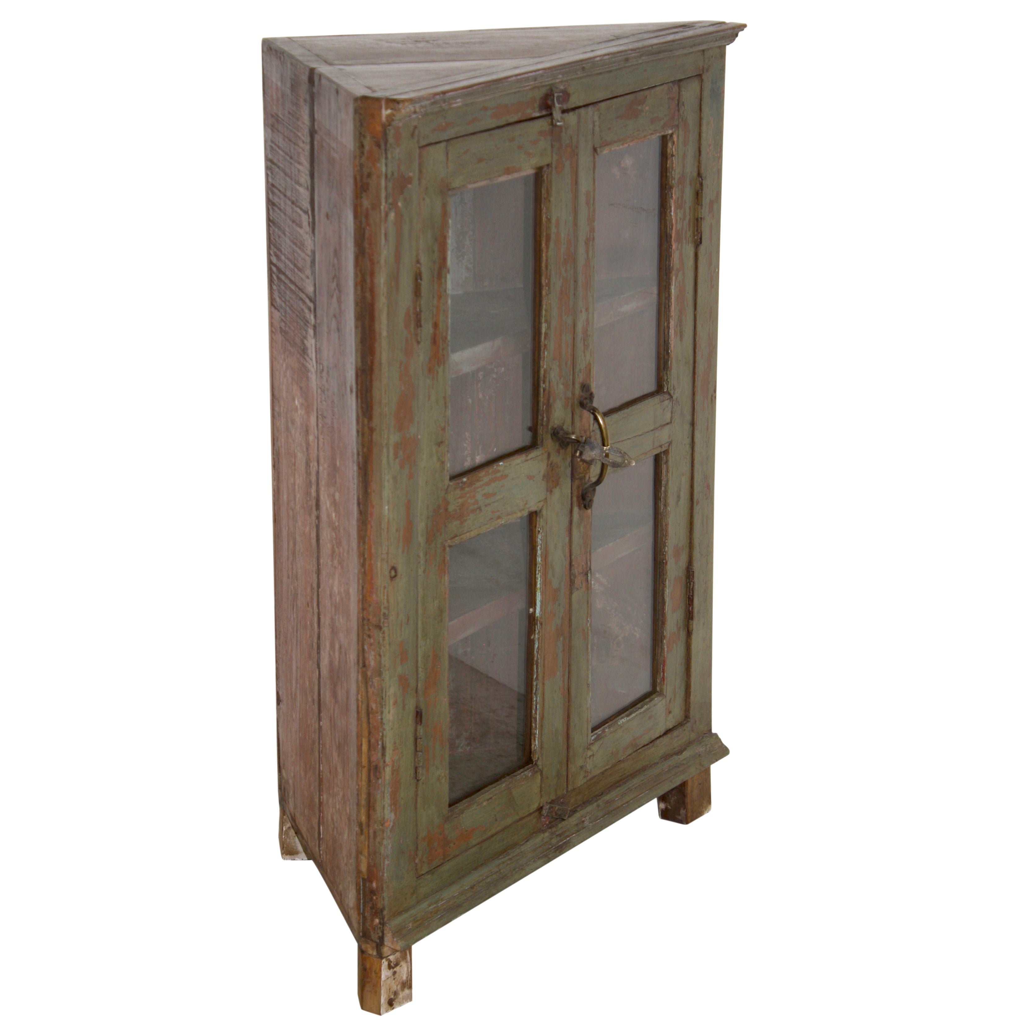 Short Painted Corner Cabinet with Glass Doors
