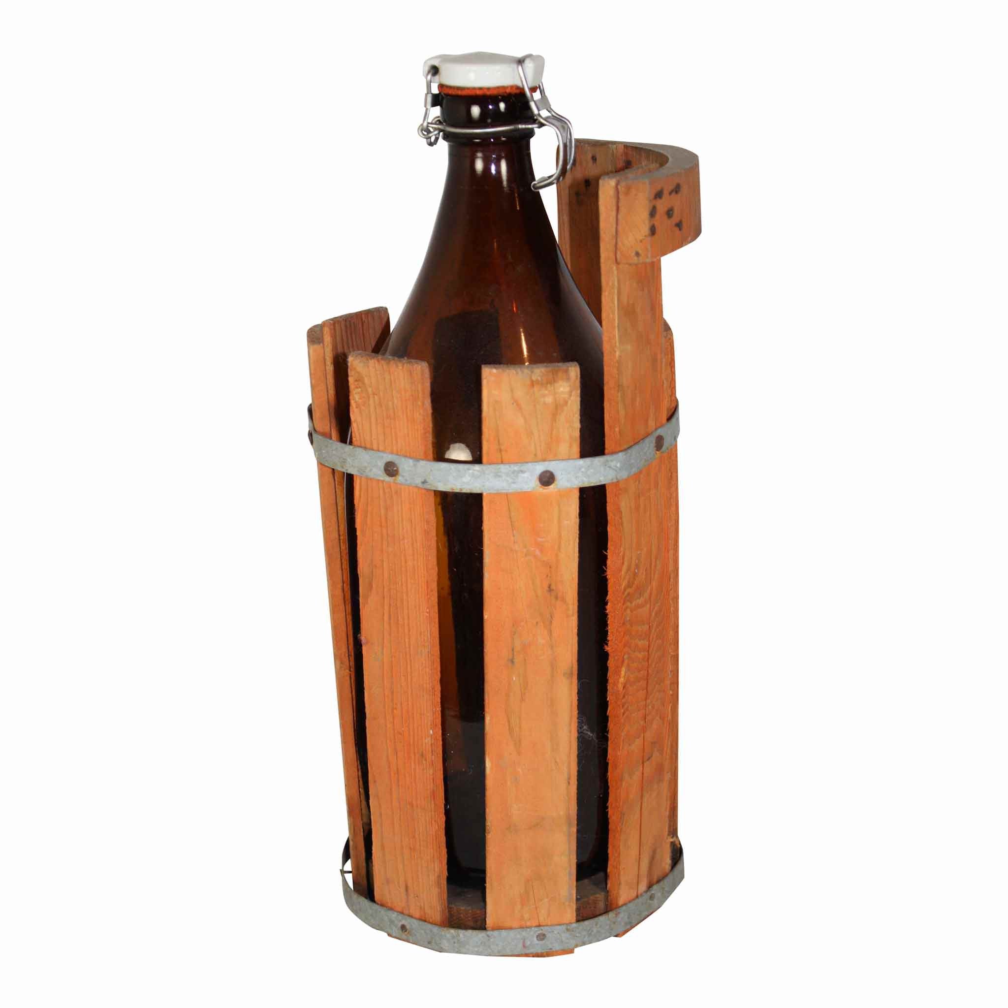Swedish Beer Bottle in Wood Bucket