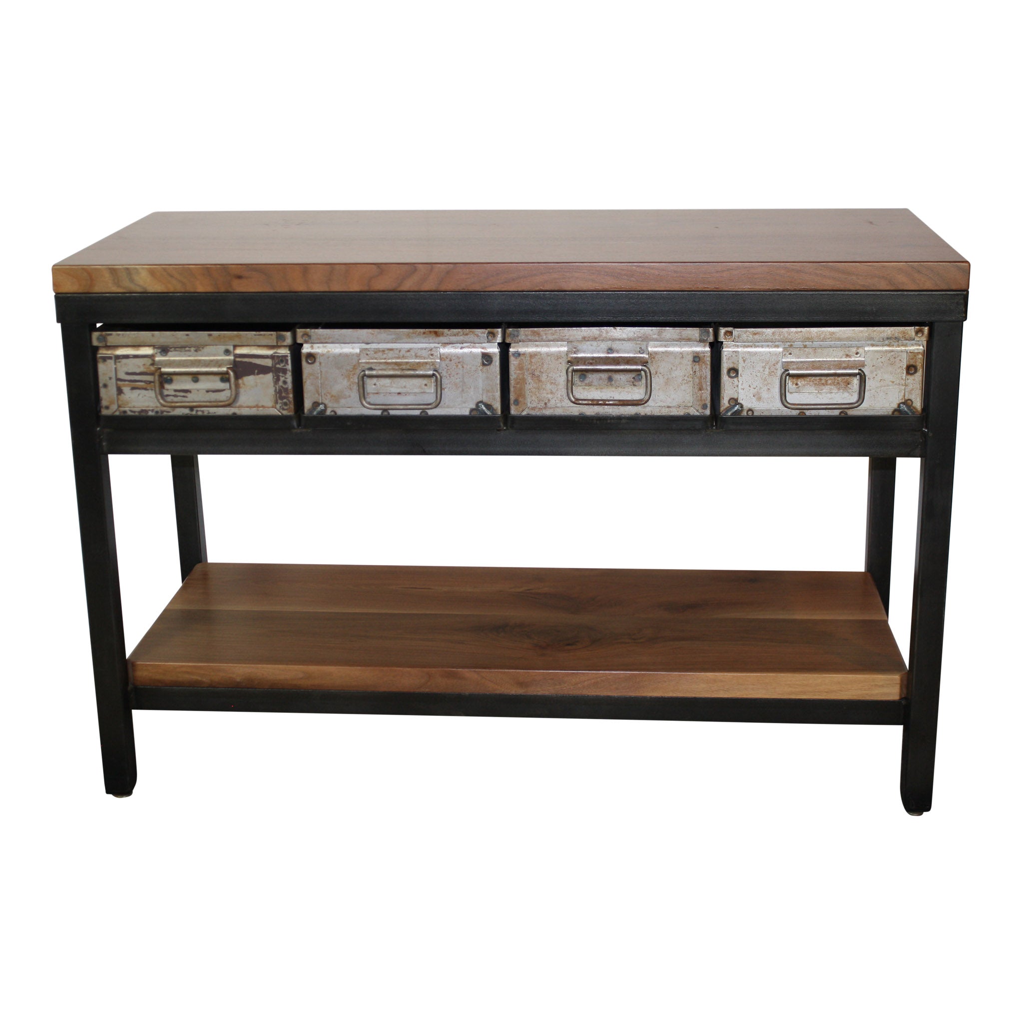 Industrial Console Table with Steel Bins