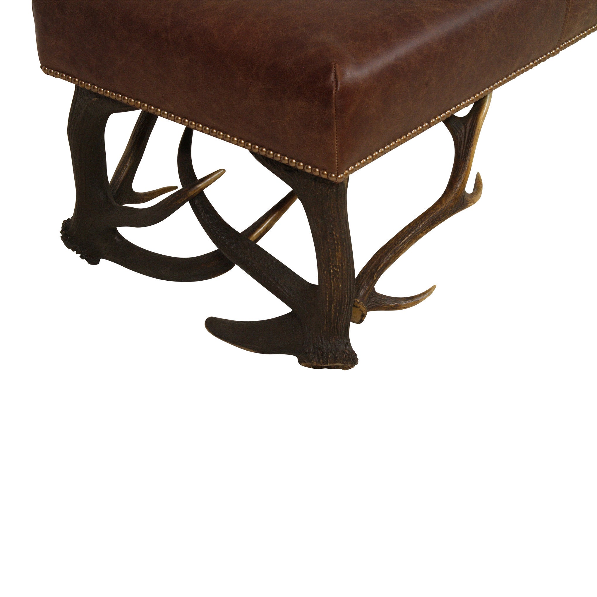 ski-country-antiques - Leather Bench with Stag Antler Legs