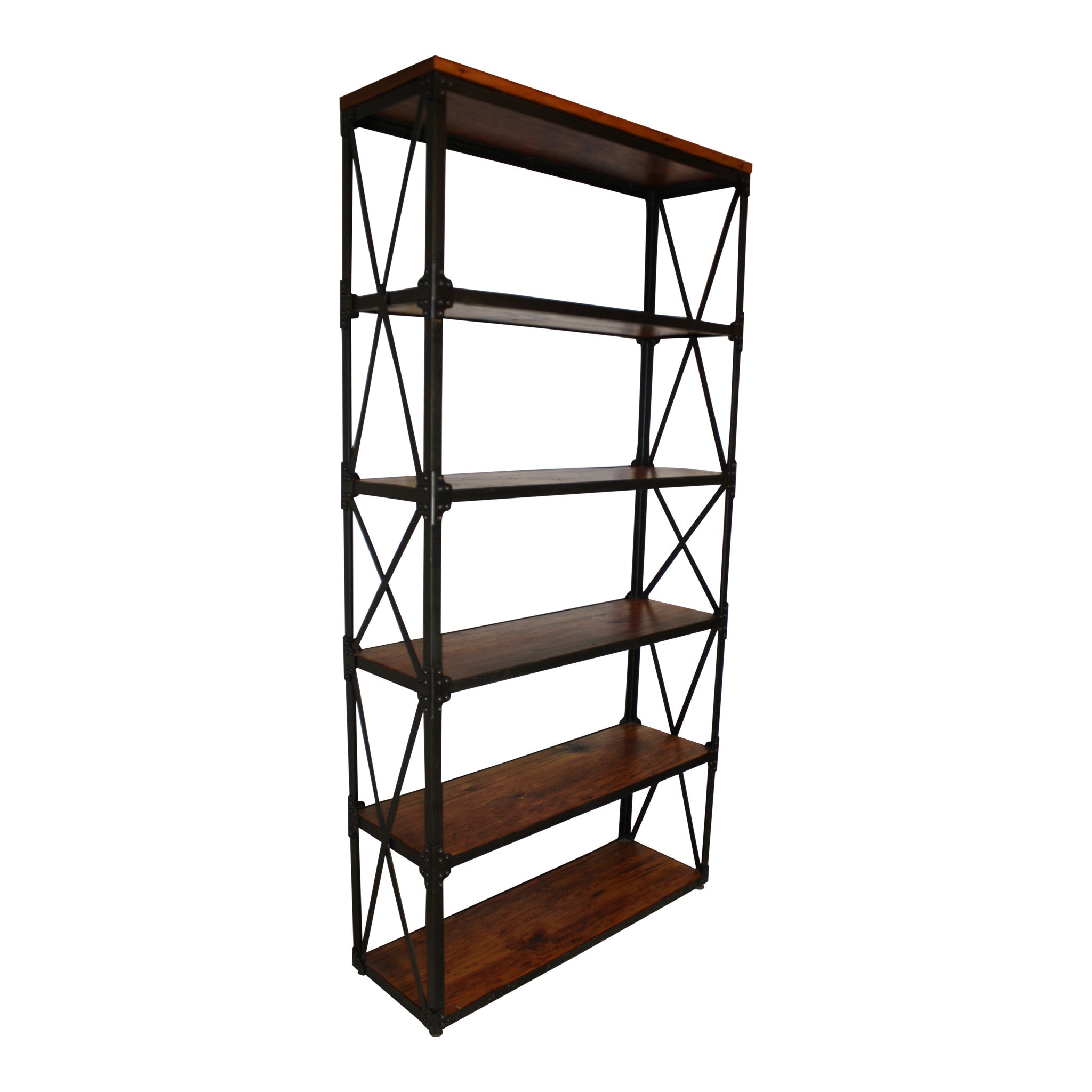 Industrial Steel Bookcase with Six Shelves
