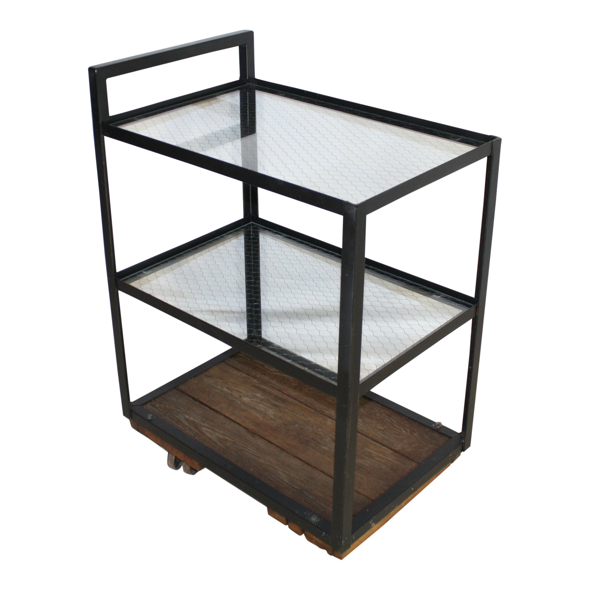 Metal Serving Cart with Chicken Wire Glass