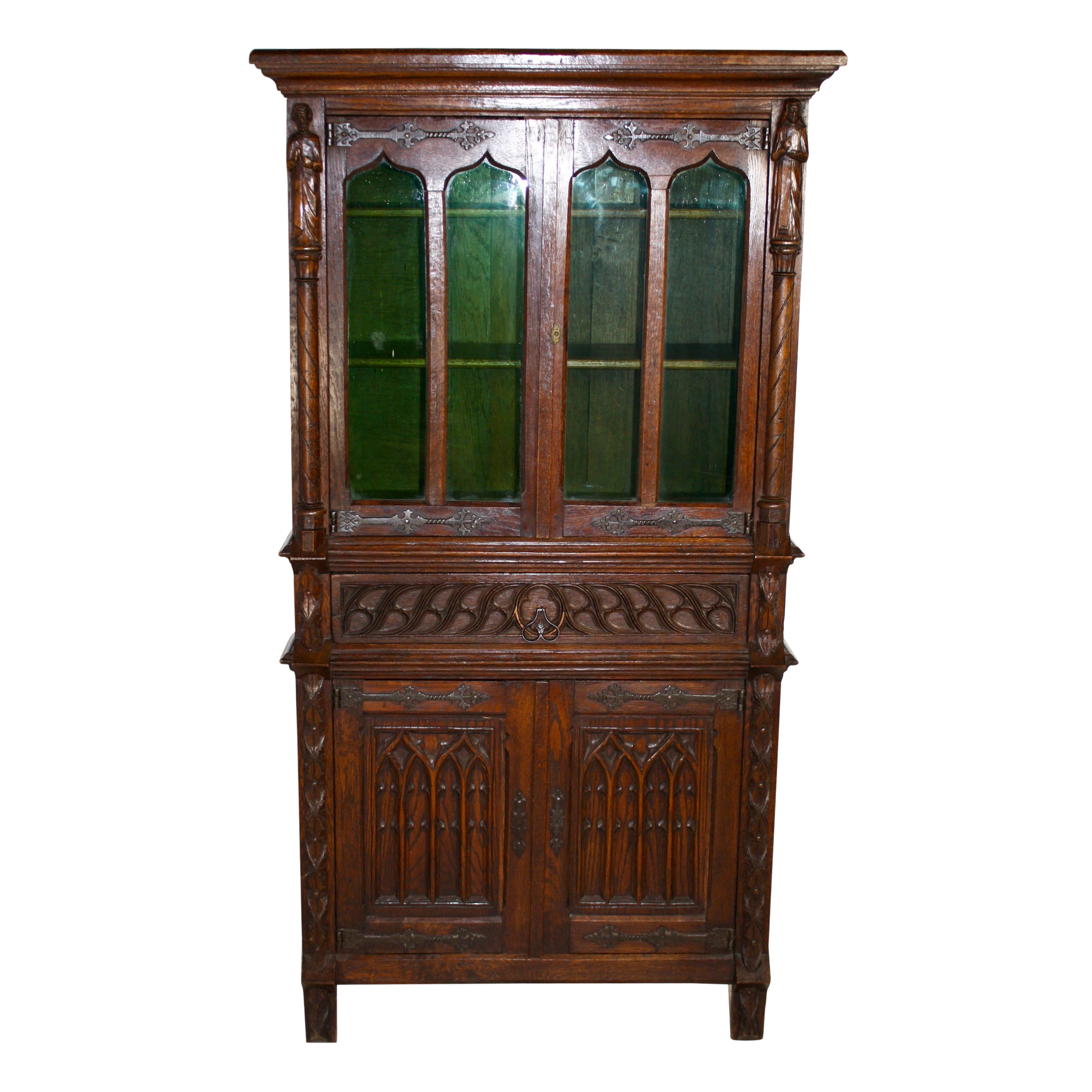 Gothic Revival Cabinet with Green Glass