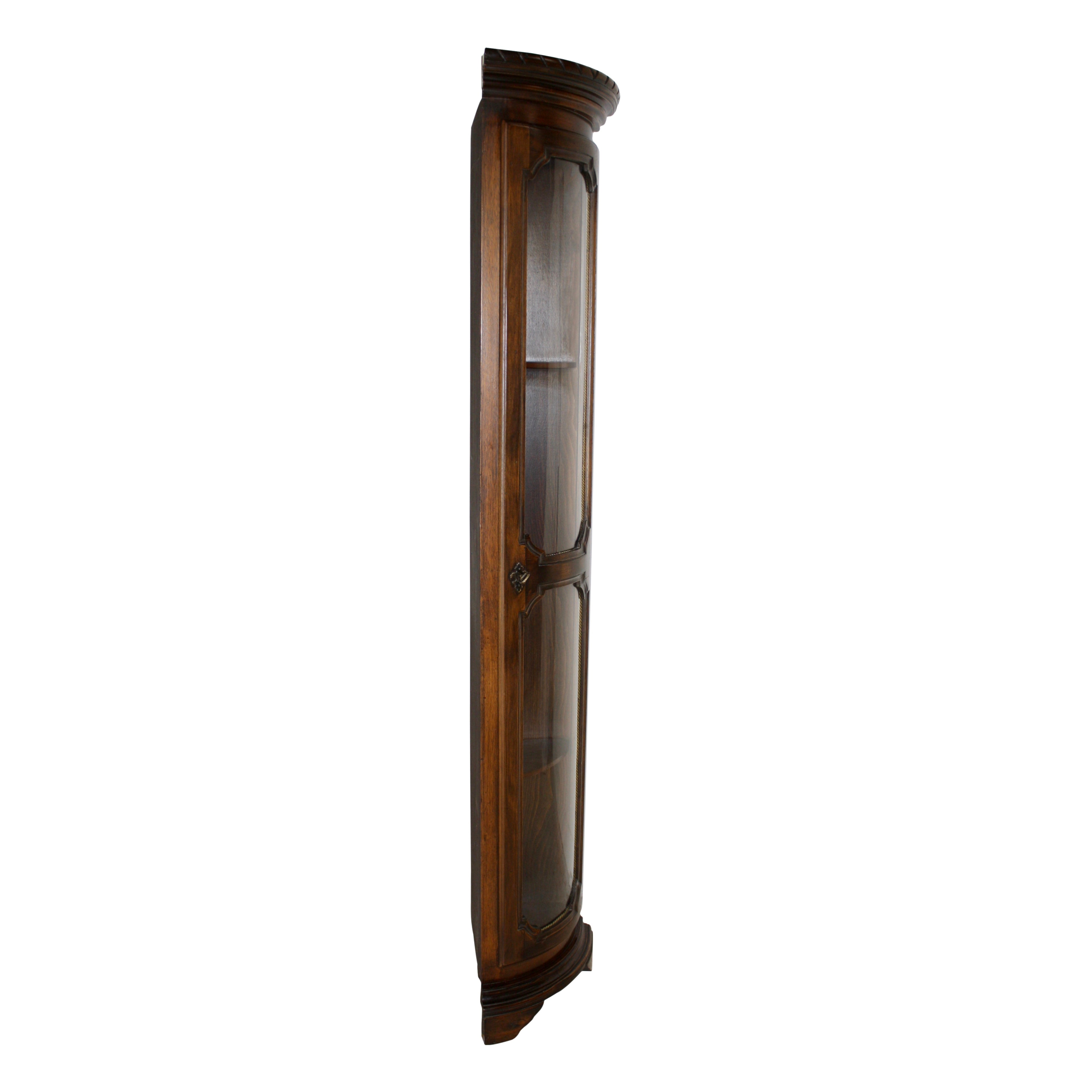 Narrow Italian Corner Cabinet with Bowed Glass Front