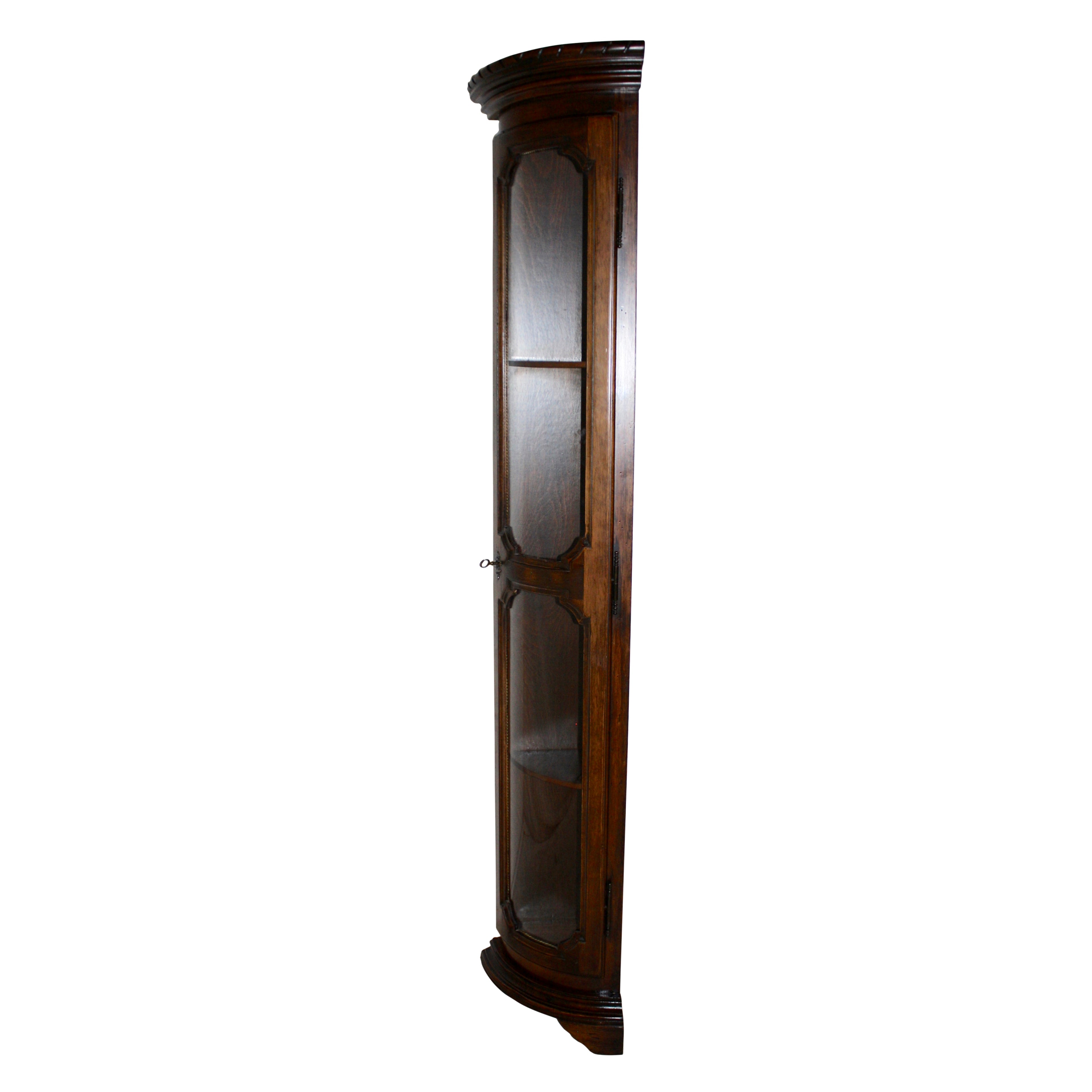 Narrow Italian Corner Cabinet with Bowed Glass Front