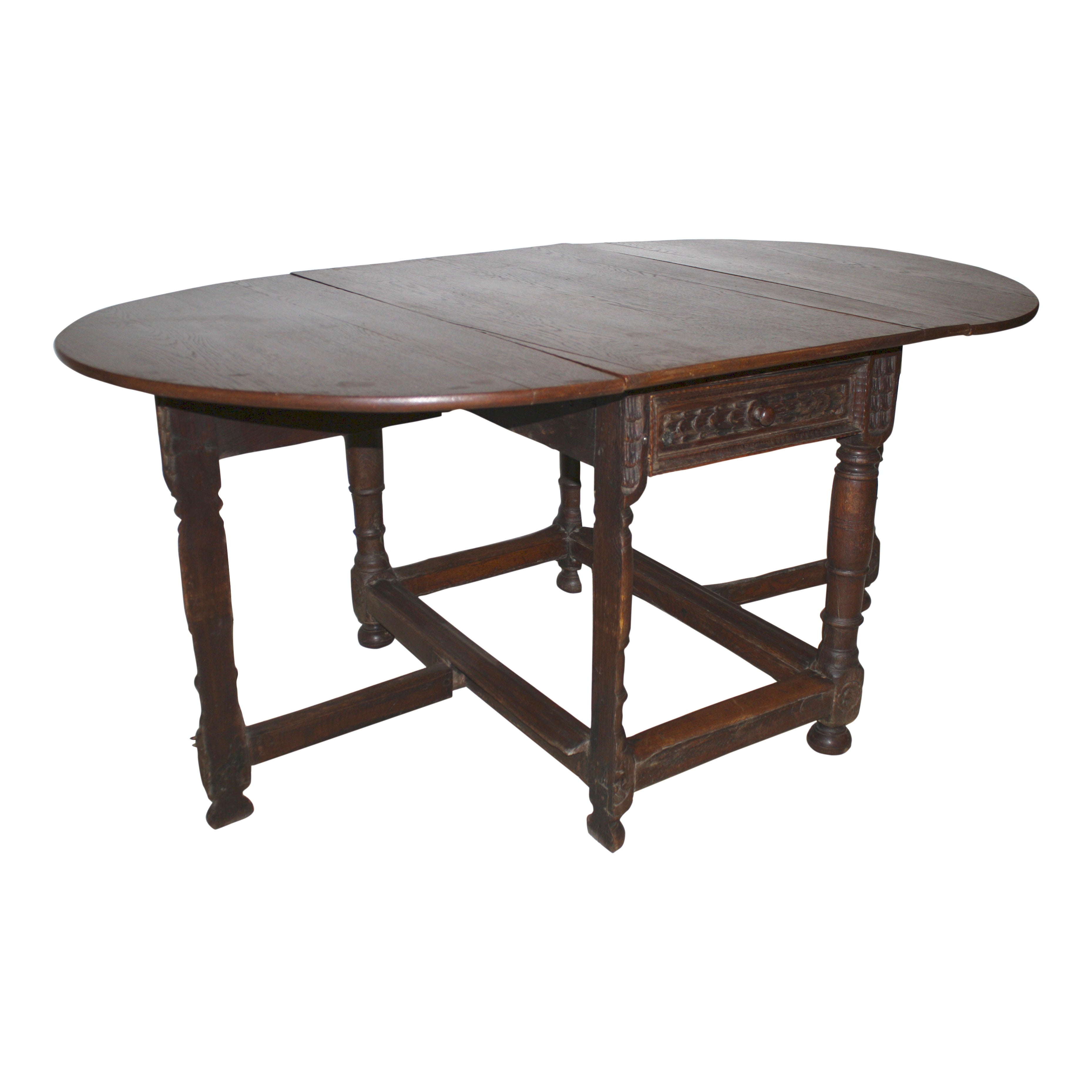 Oak Oval Drop Leaf Table with Drawer