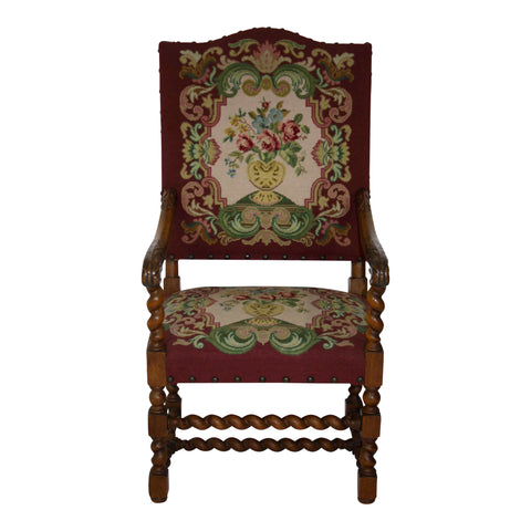Belgian Louis XV Fauteuil Needlepoint Armchair