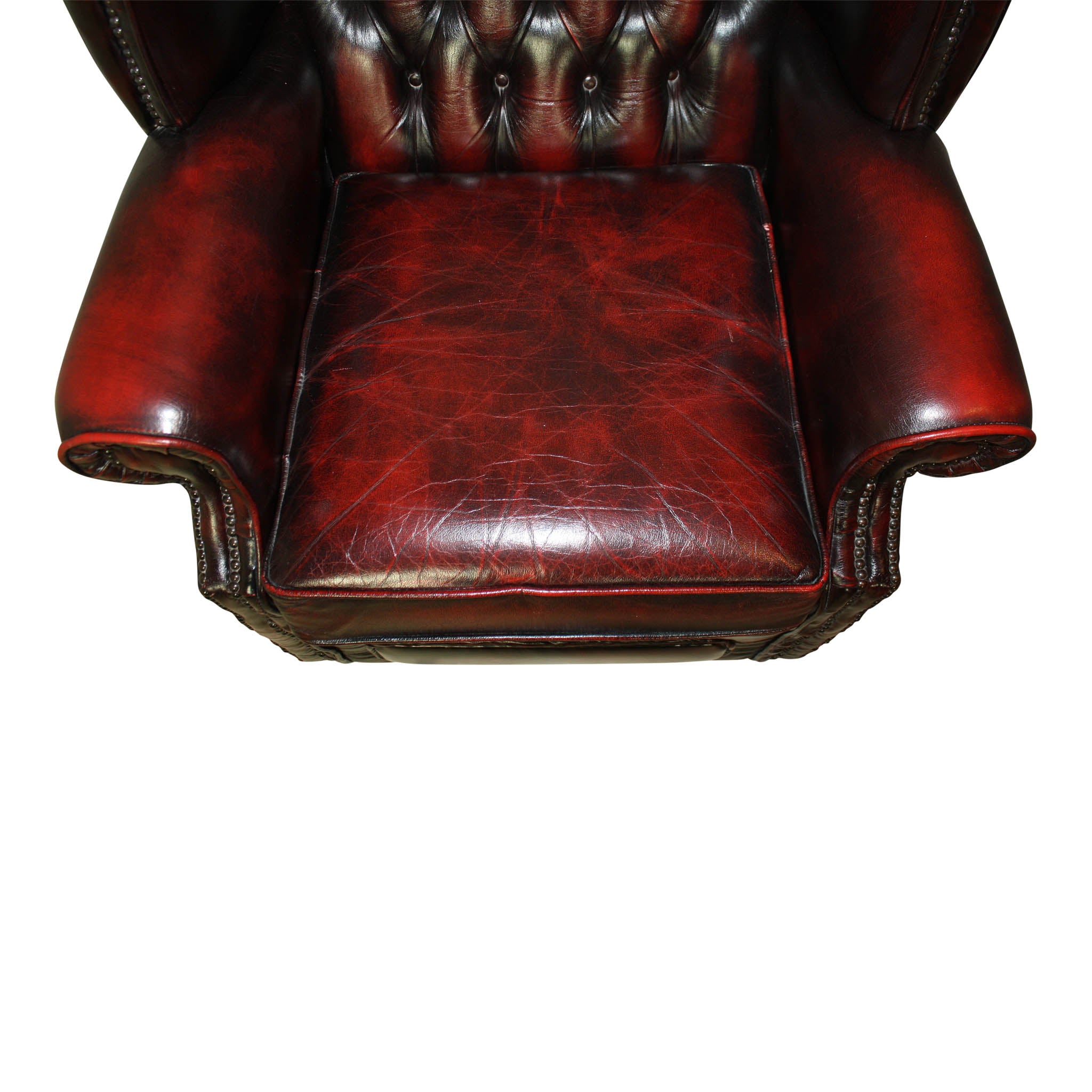 Oxblood Chesterfield English Wingback Leather Chairs/Set of Two