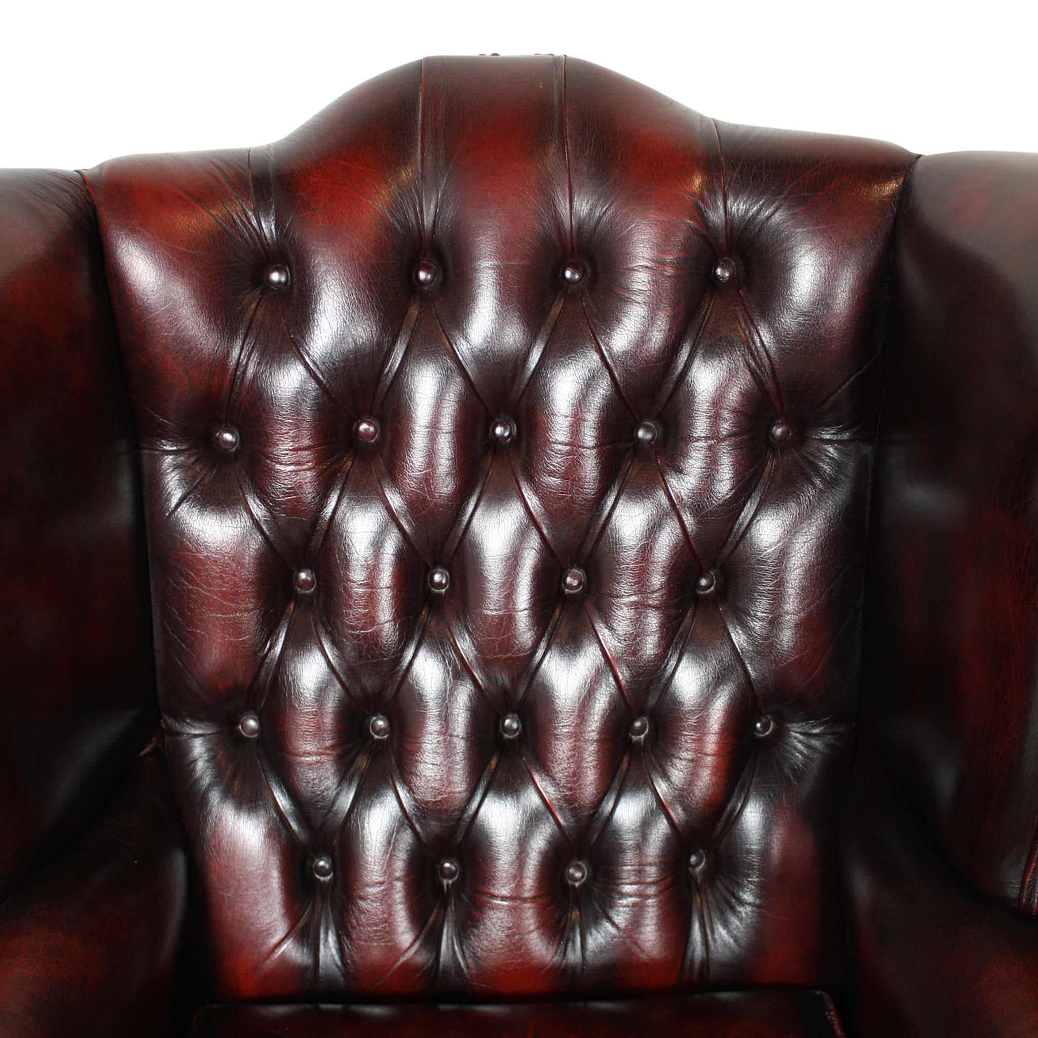 Oxblood Chesterfield English Wingback Leather Chairs/Set of Two