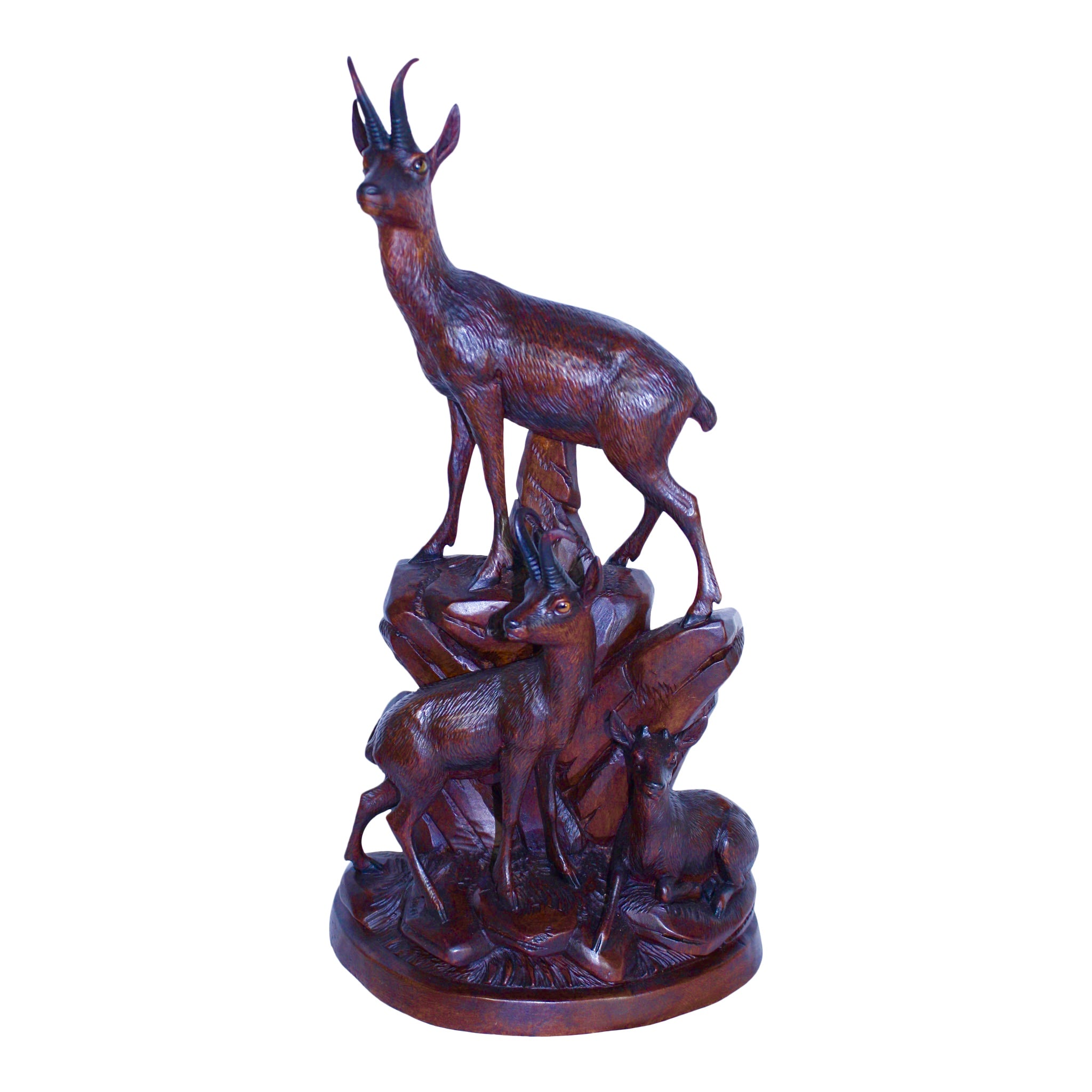 Black Forest Carved Ibex and Chamois Family - Set of 2