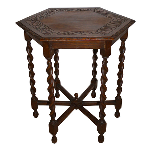 Oak Hexagon Side Table with Barley Twist Legs