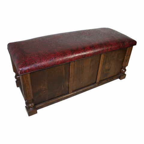 Oak and Alder Trunk with Burgandy Floral Pressed Leather