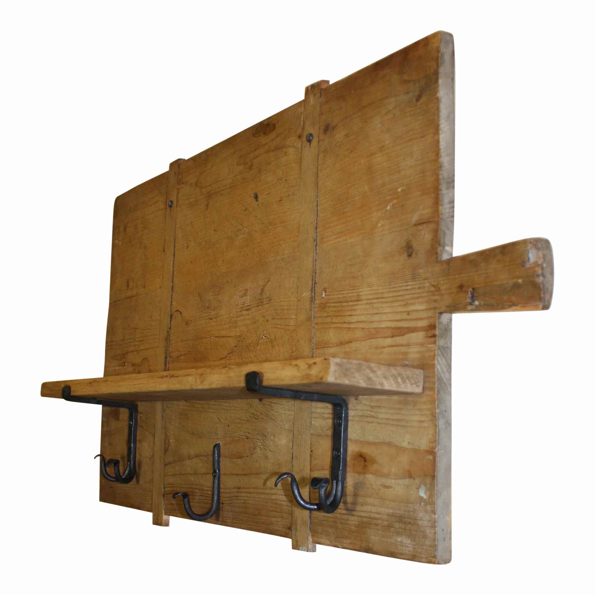Rectangular Bread Board Shelf with Hand Forged Hooks