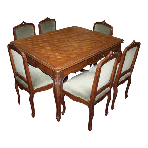 Louis XV Oak Dining Set, Seven Pieces