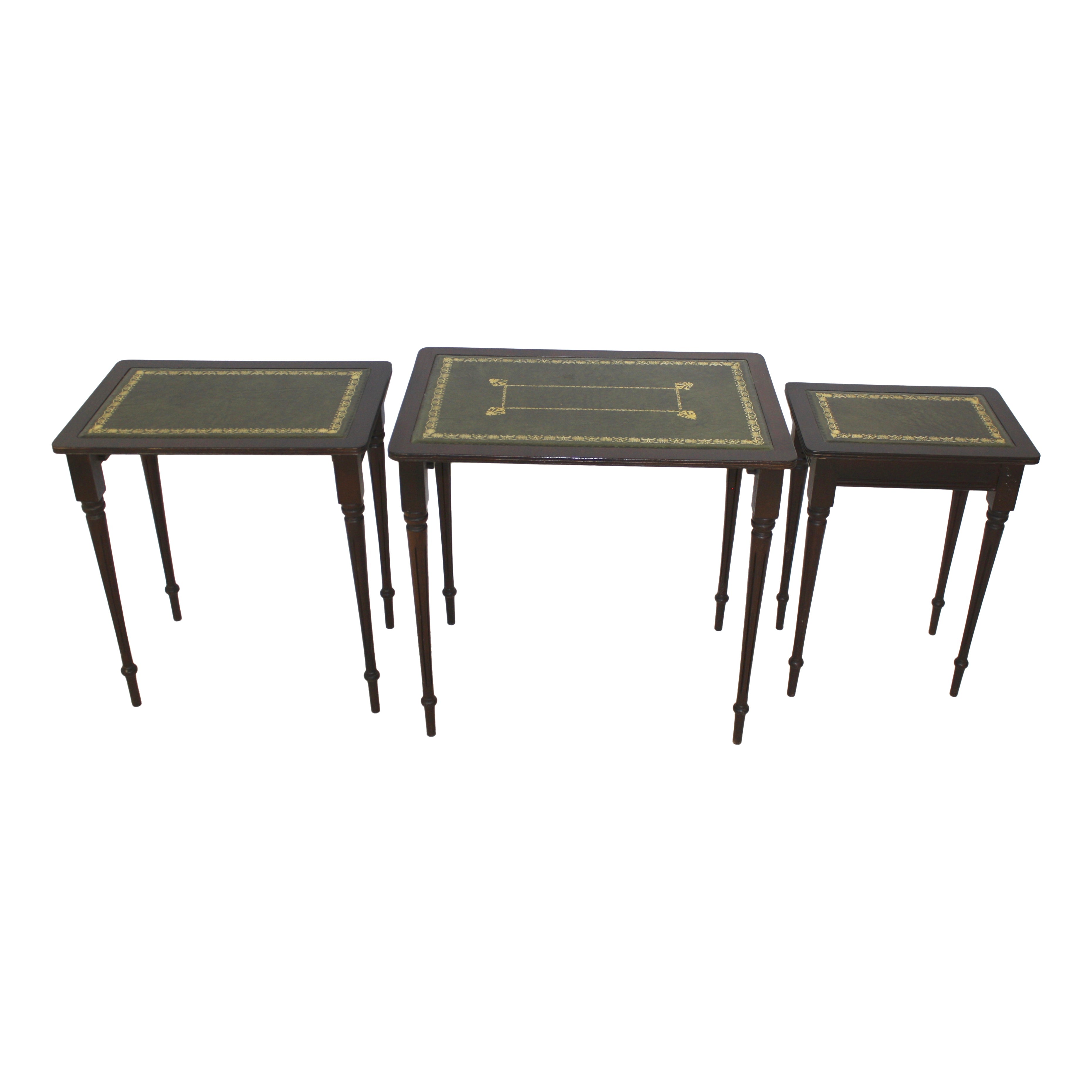 Nesting Tables with Green Leather Tops