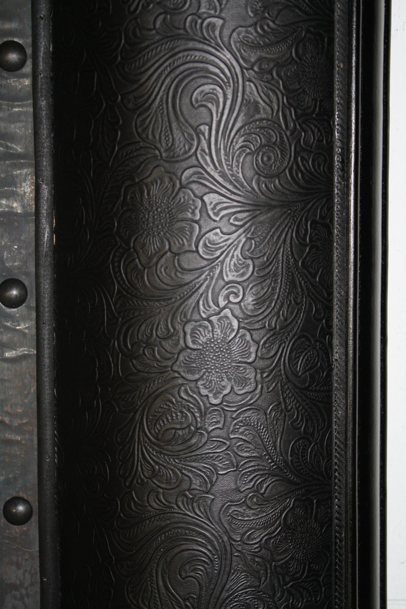 Full Length Mirror with Embossed Black Leather and Cowhide Frame
