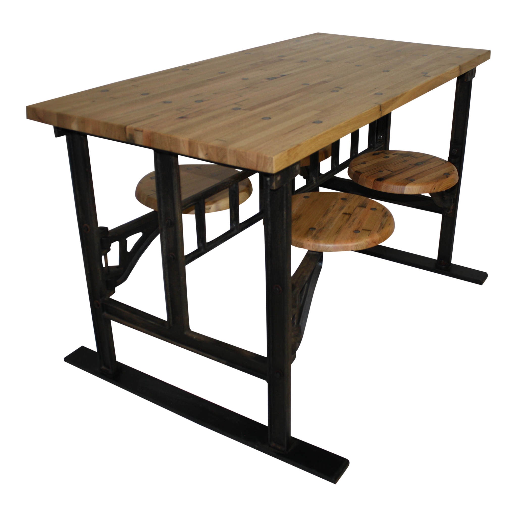 Industrial Factory Table with Four Swinging Seats