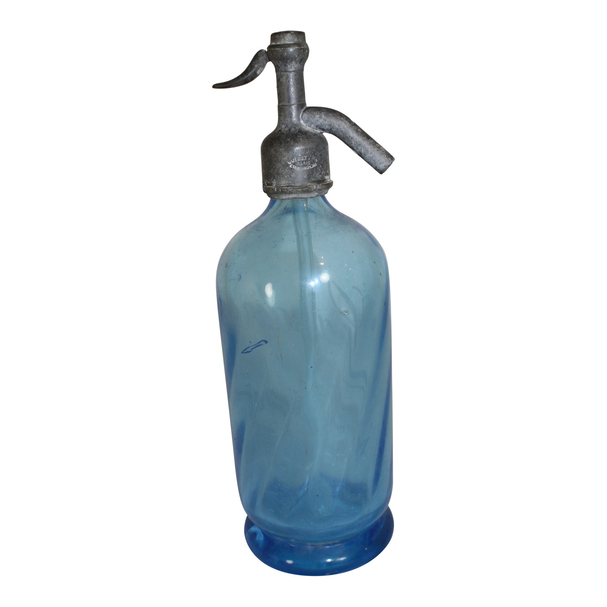 Etched Blue French Siphon Seltzer Bottle