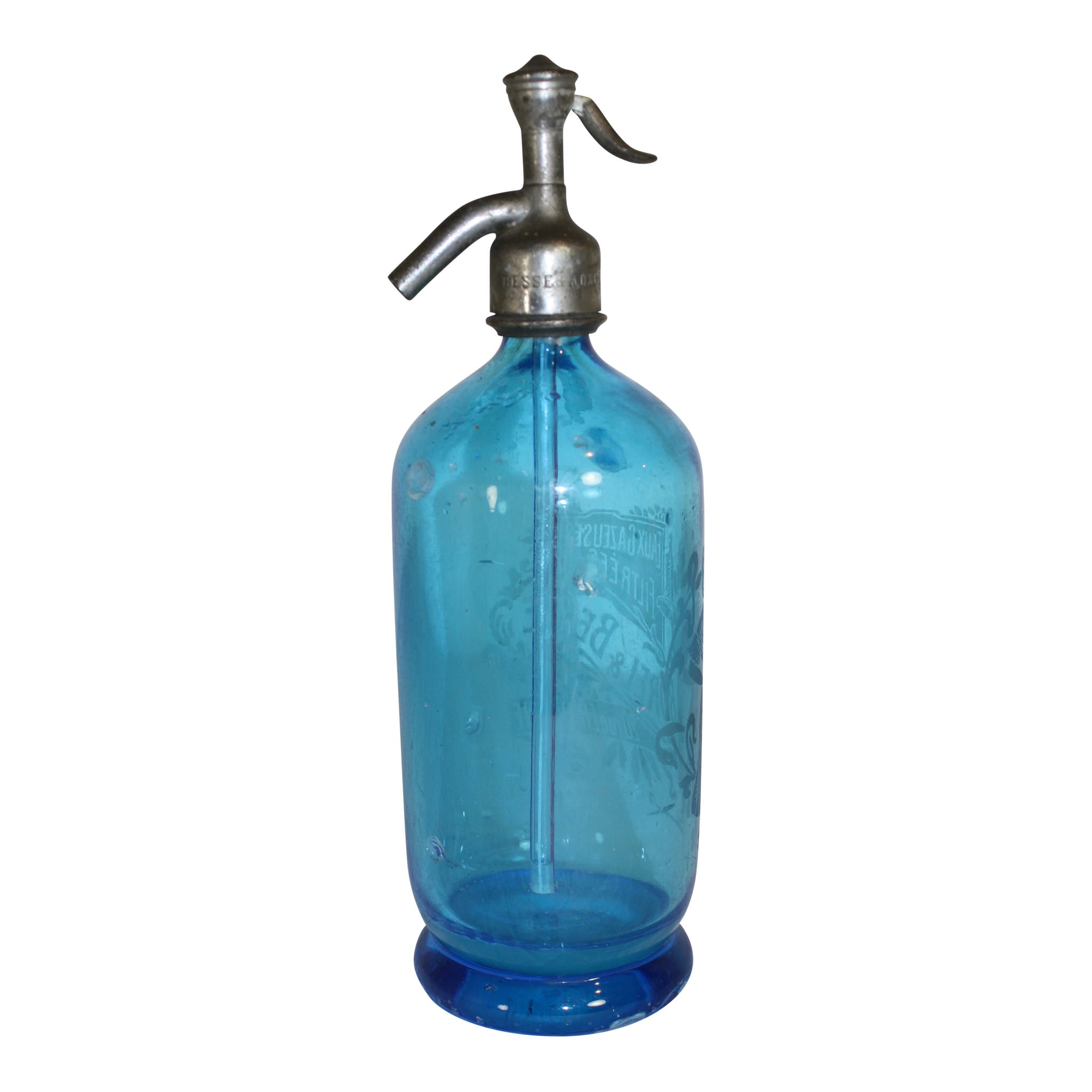 Etched Blue French Siphon Seltzer Bottle