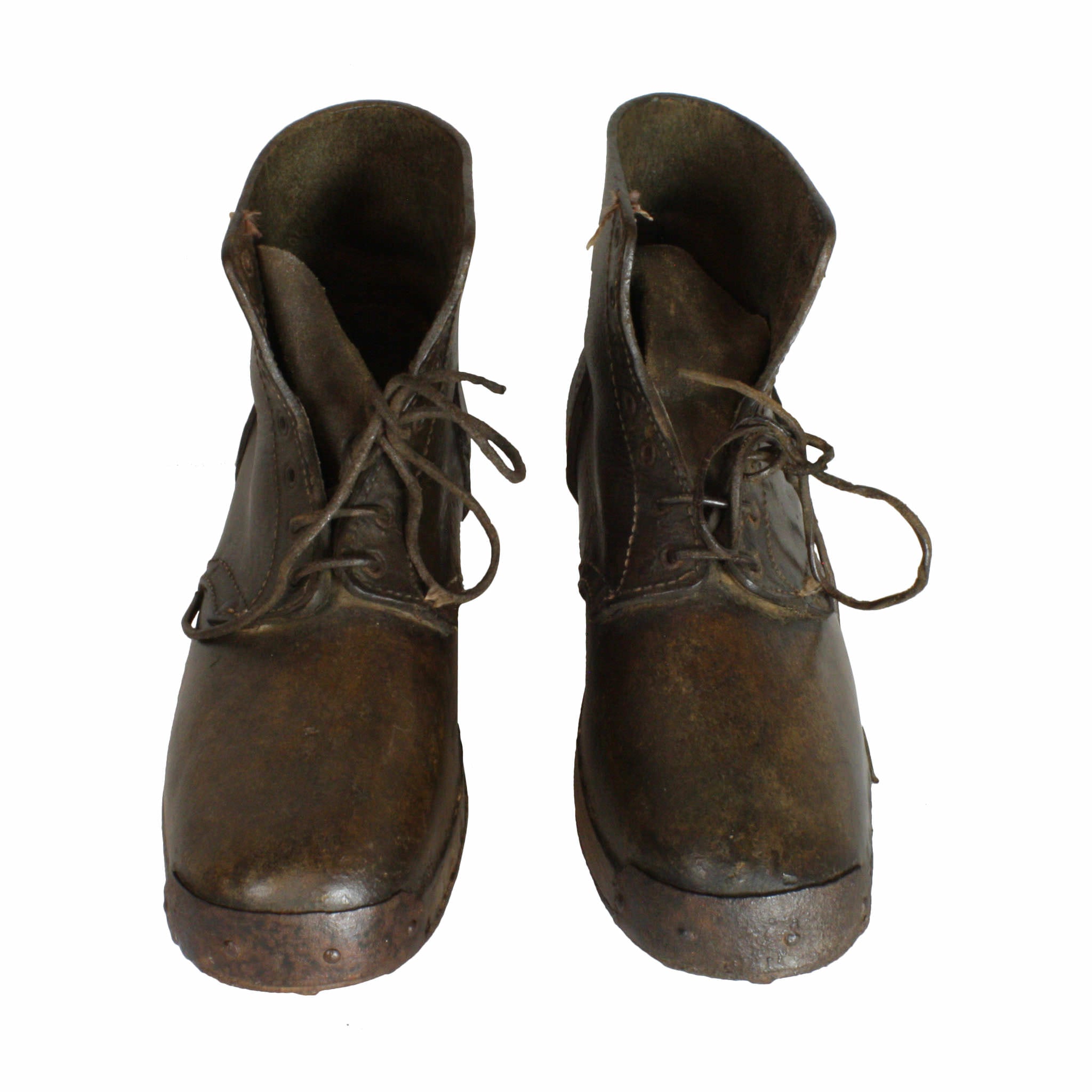 Leather Boots with Wooden Soles and Iron Cleats