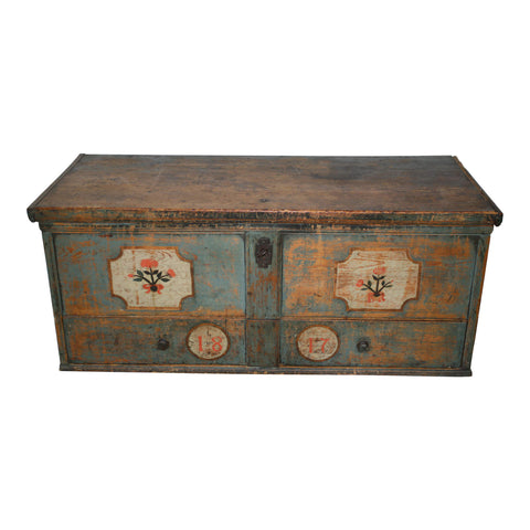 Large Painted Trunk with Drawer