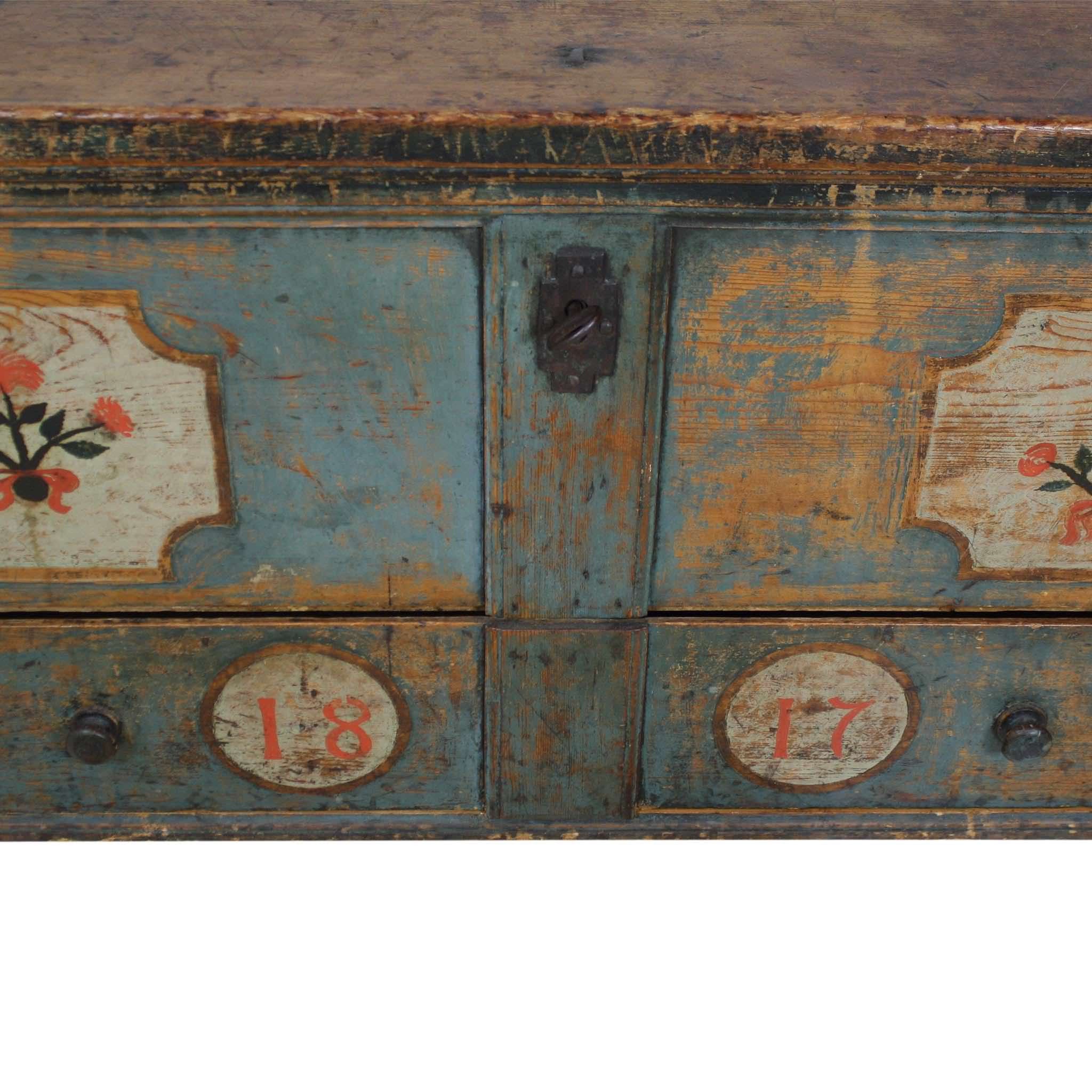 Large Painted Trunk with Drawer