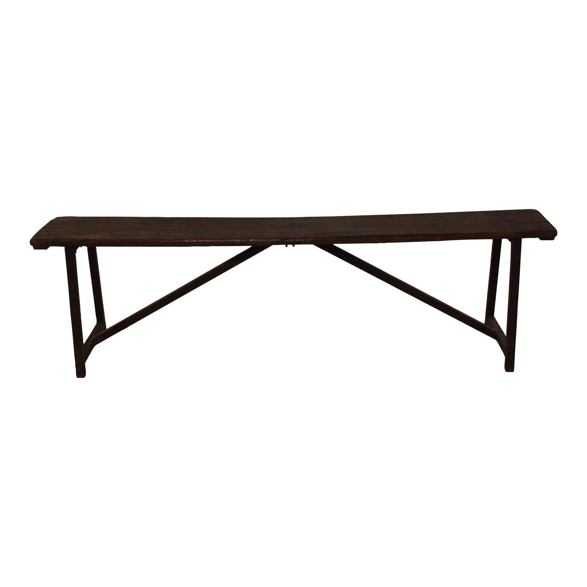 ski-country-antiques - Industrial Wood Bench with Steel Legs