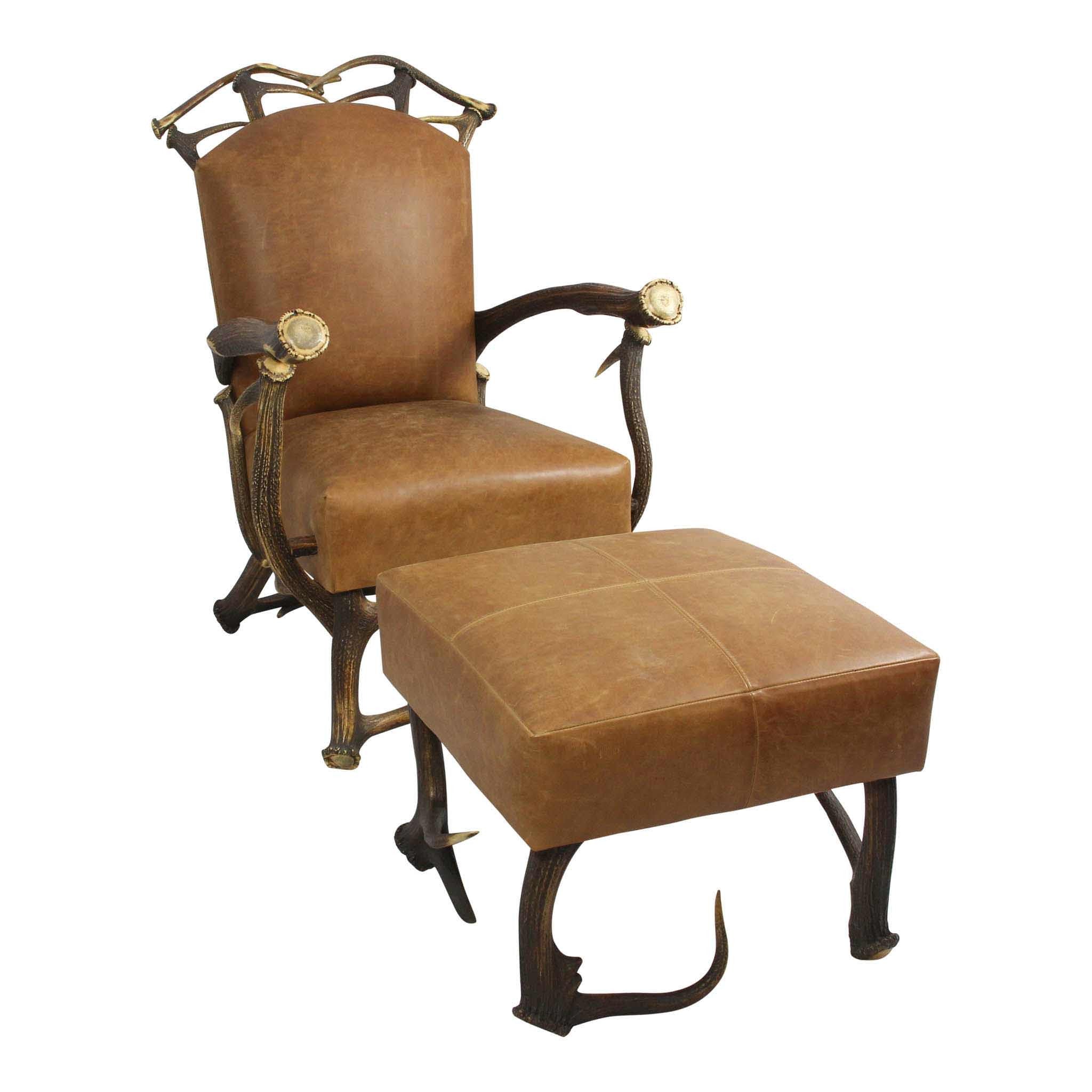 Leather and Antler Chair W/ Ottoman